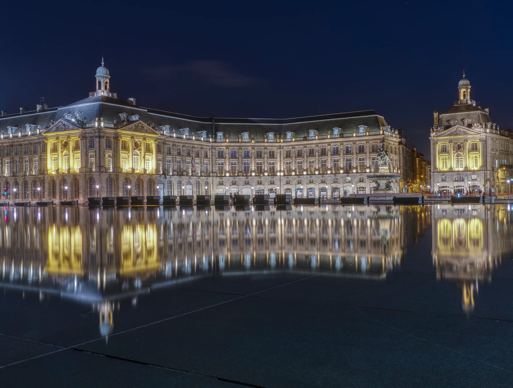Water Mirror, building, France, The stock exchange square, Bordeaux, water, reflection, Mirror of Water, 1080P, Place de la Bourse, area, HD Wallpaper