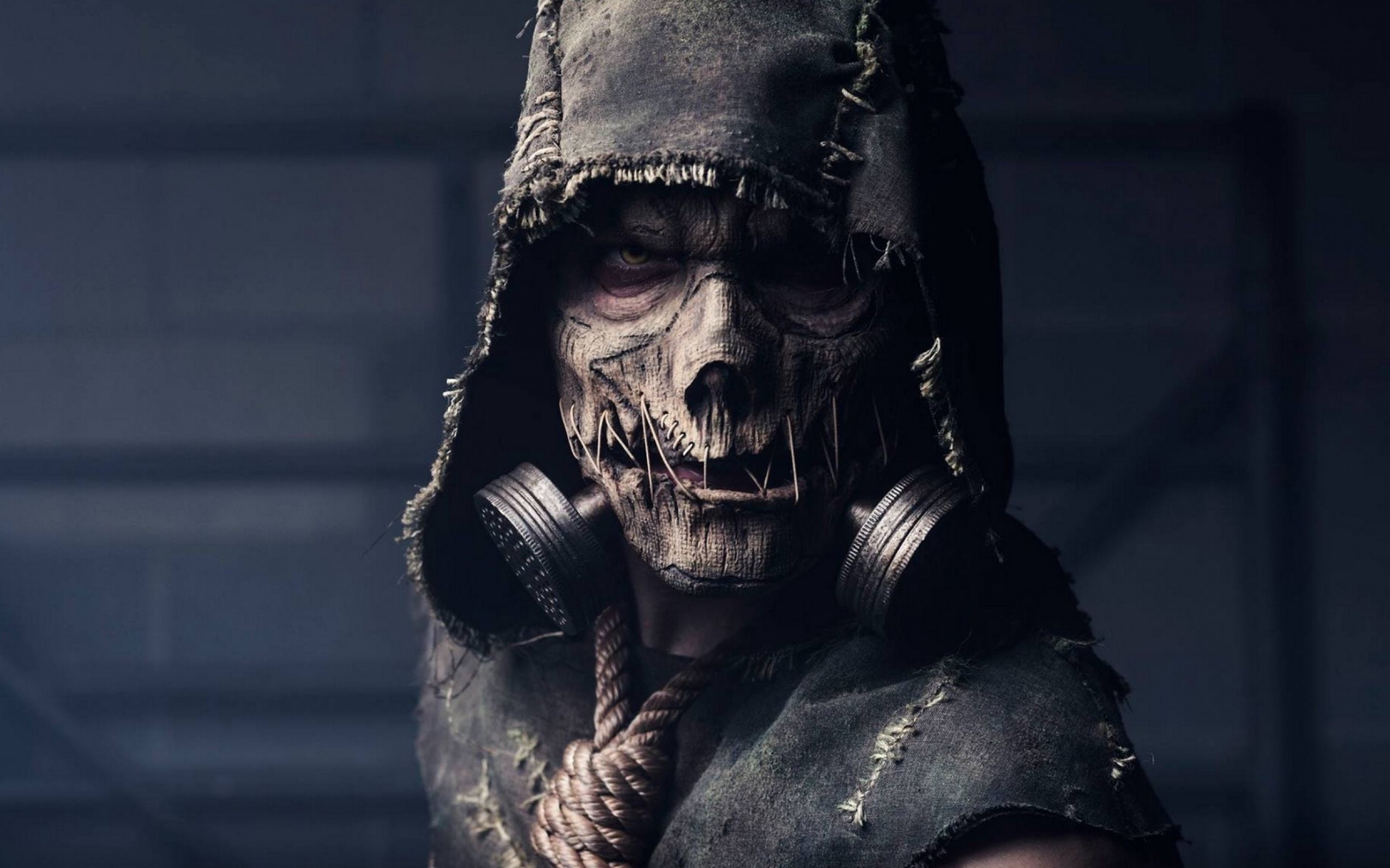 Rope, focus on foreground, human Face, Scarecrow, coat, horror, Hood, cultures, indoors, architecture, statue, close-up, monster - Fictional Character, HD Wallpaper