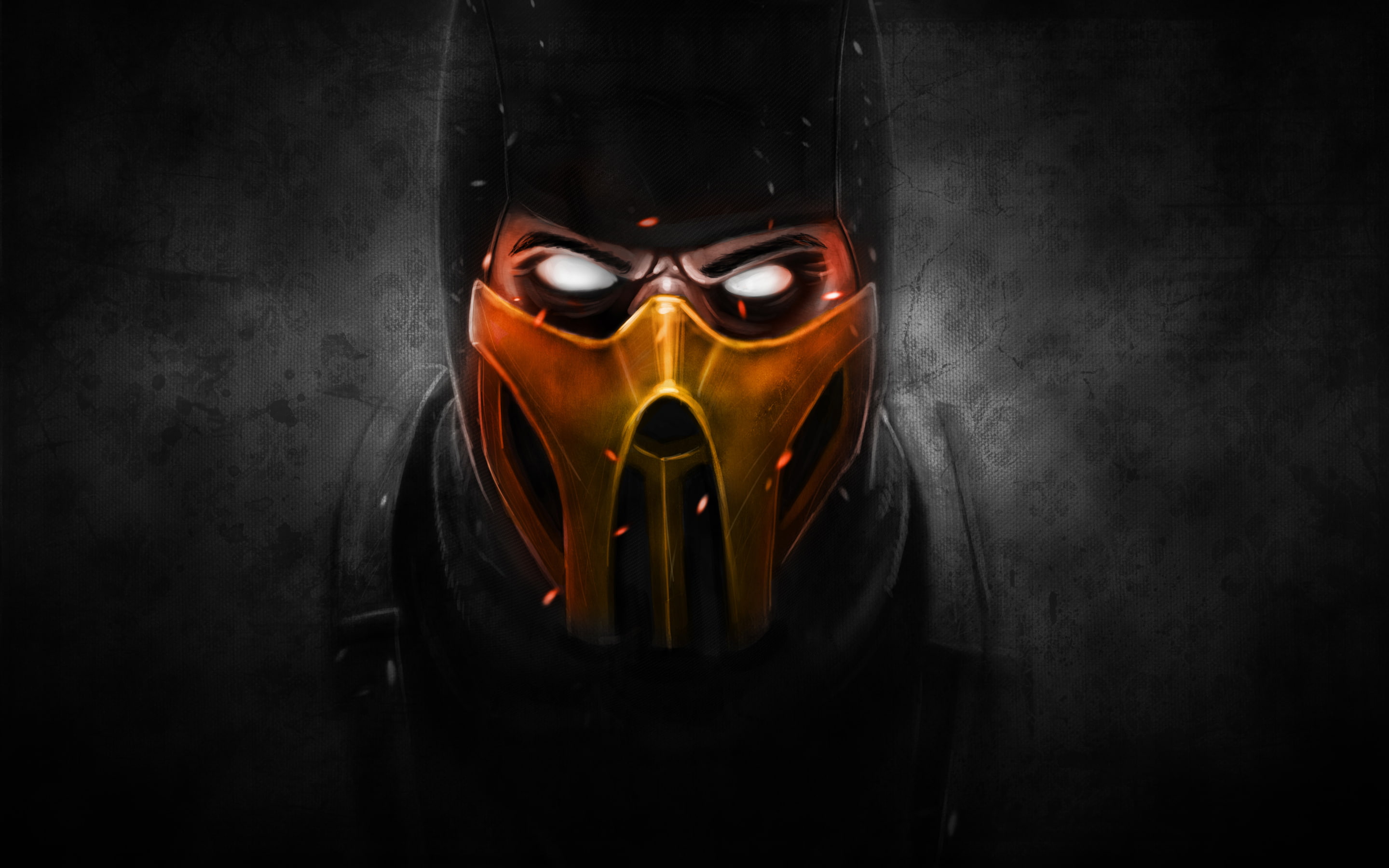the dark background, ninja, mortal kombat, mask, 2K, scorpion, Scorpio, HD Wallpaper