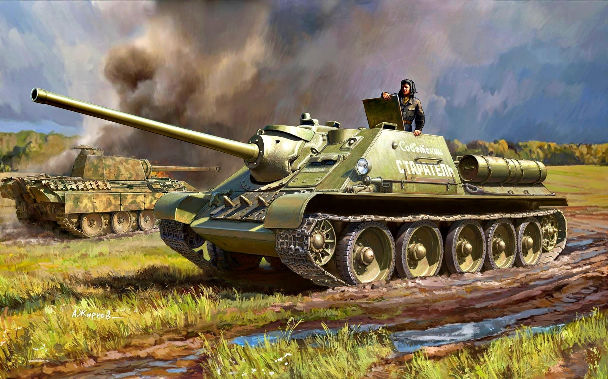 Su-85, The red army, Pz.V Panther, 1080P, Average, Eastern front, SAU, Tank, WWII, HD Wallpaper