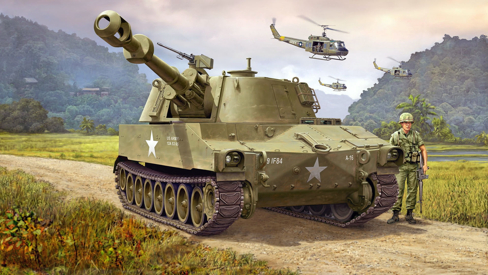 self-propelled howitzer, M109, 1080P, 155mm Self-Propelled Howitzer, SAU, American self-propelled artillery, HD Wallpaper