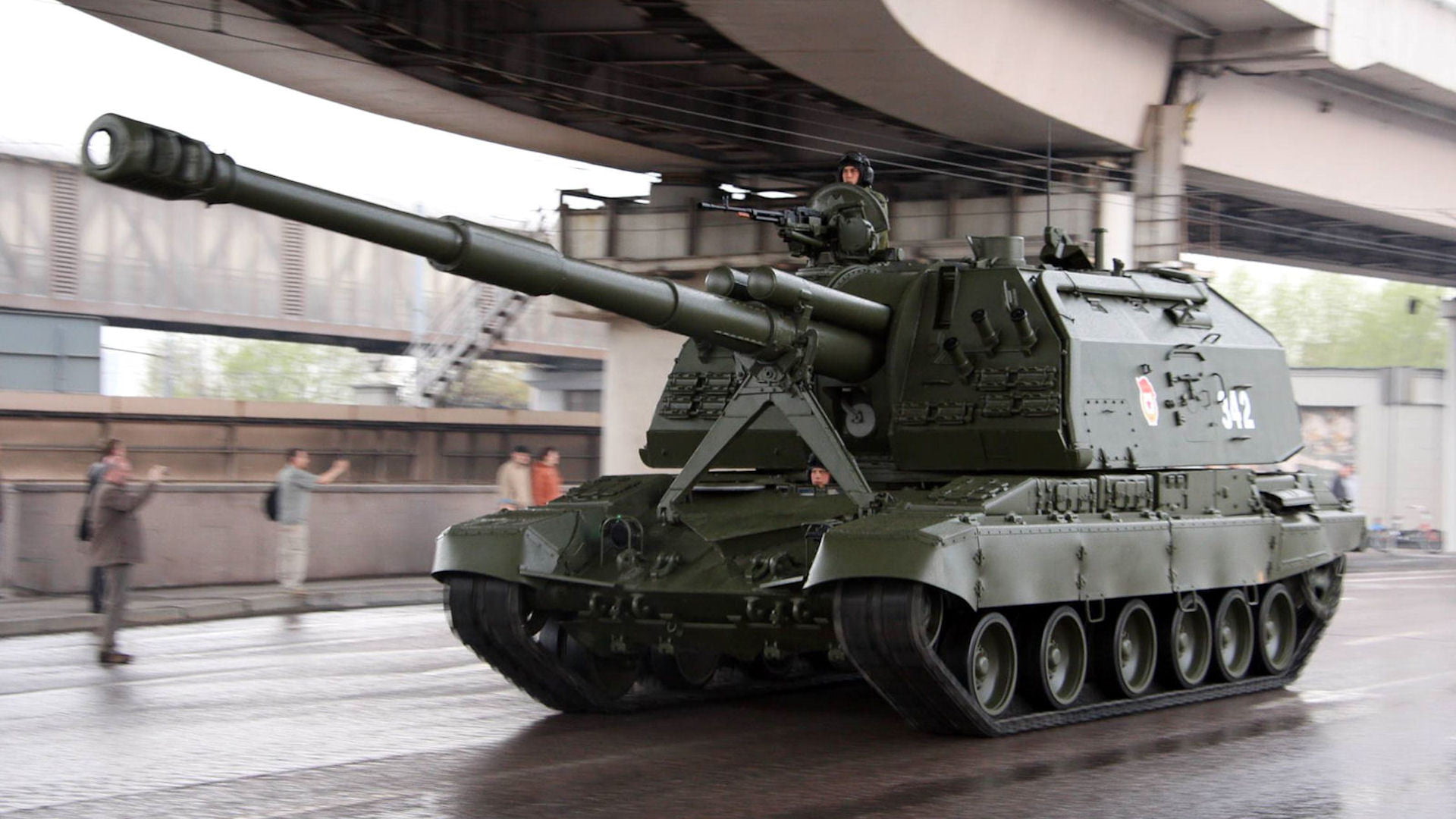 government, olive, outdoors, mode of transportation, fighting, war, transportation, conflict, SAU, 1080P, M1990, cannon, armored tank, day, 2S19, architecture, HD Wallpaper
