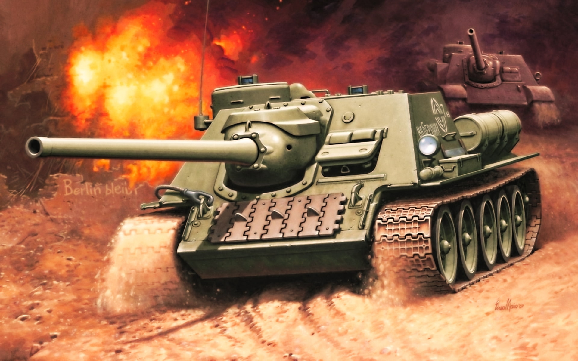 figure, protection, fire - natural phenomenon, battle, machine gun, explosive, government, tank, armored tank, self-propelled artillery, war, USSR, aggression, HD Wallpaper