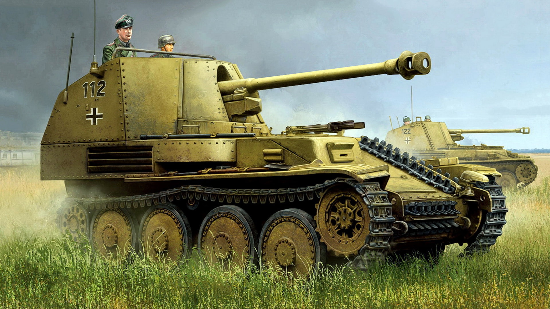 The third Reich, 1080P, Marder III, during the Second world war, tank fighter, self-propelled artillery, light weight German tank destroyer, HD Wallpaper
