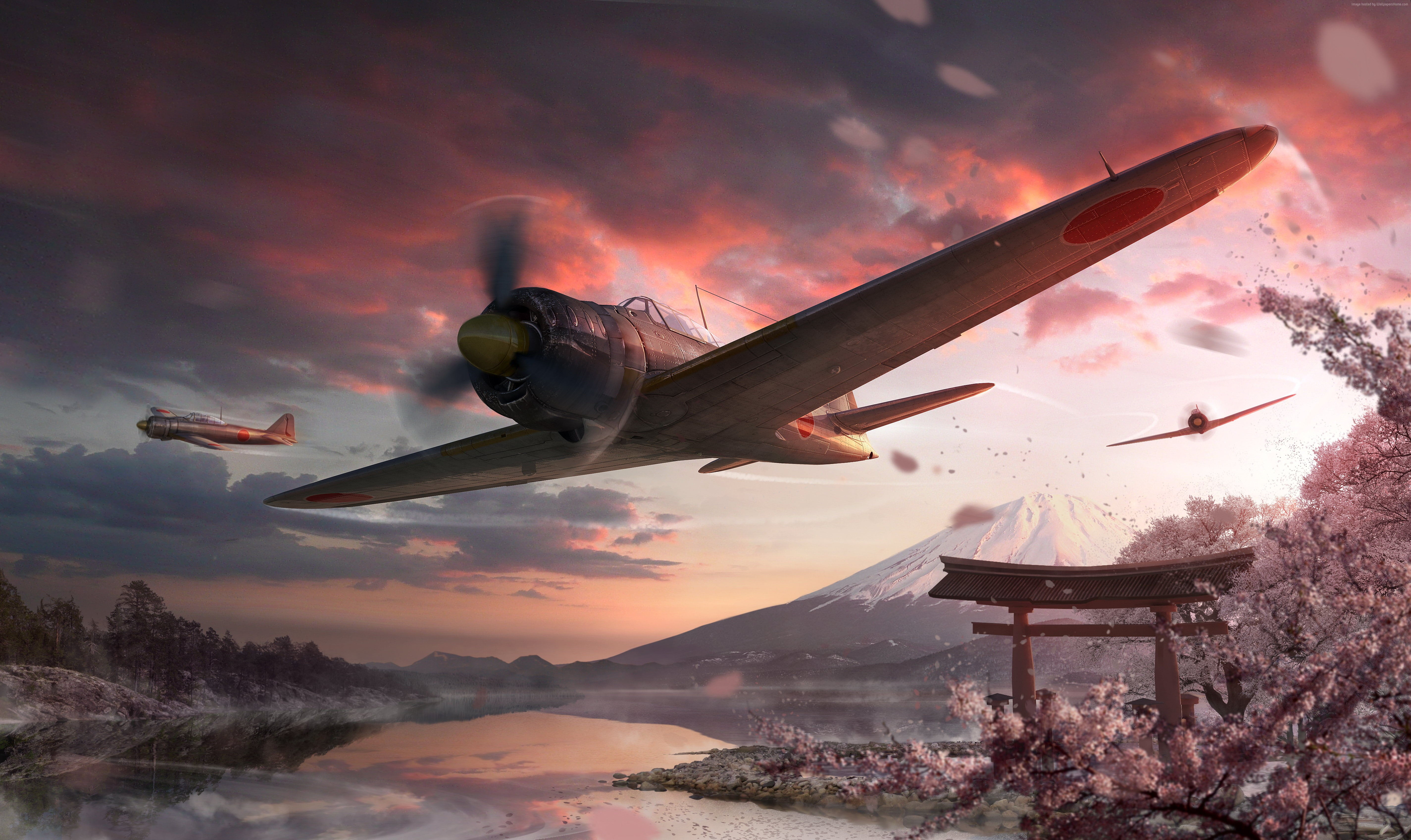 4k, on the move, sky, mountain range, outdoors, airplane, 5k, sunset, game, PC, mode of transportation, air vehicle, MMO, cloud - sky, 2015, 5K, no people, HD Wallpaper