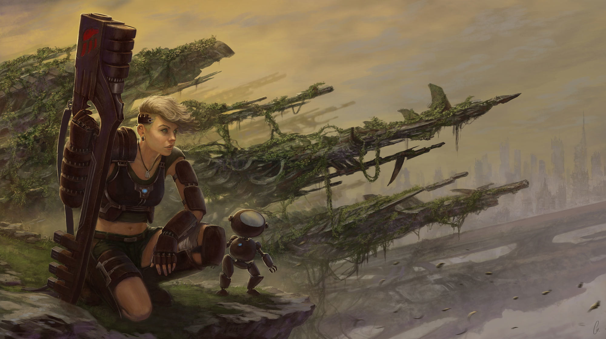 weapons, robot, art, 1080P, girl, Javier Charro, postapokalipsis, HD Wallpaper