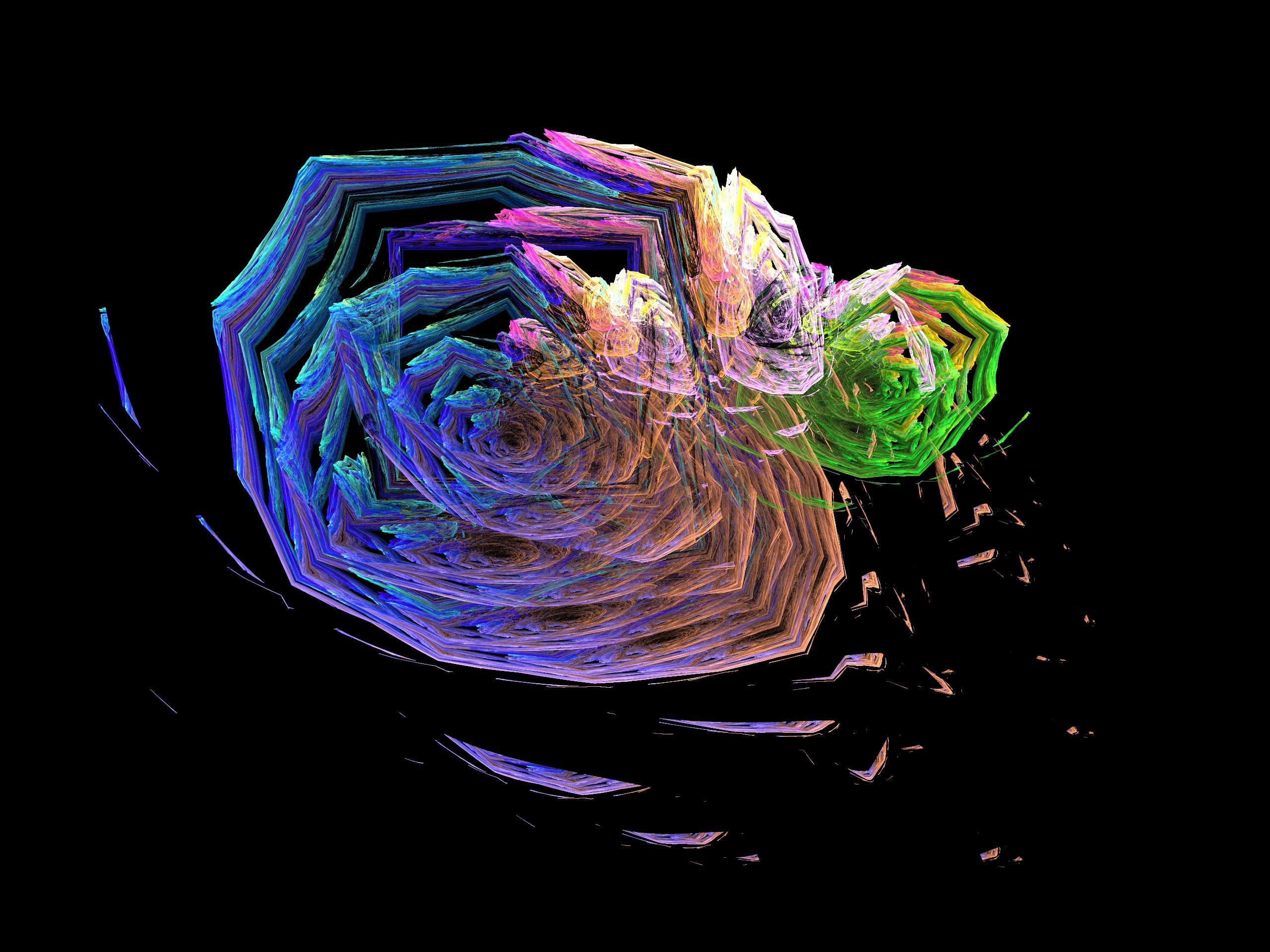 psychedelic, green, abstract, fractal, pink, 2K, blue, snail, 3d and abstract, HD Wallpaper