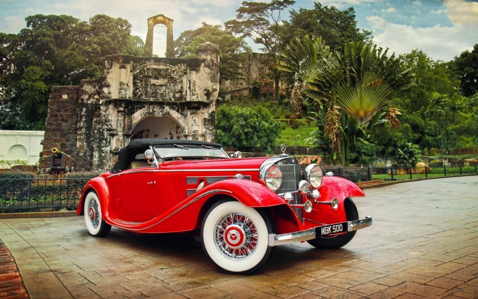 1080P, cars, mercedes, klasyka, samochody, czerwony, HD Wallpaper
