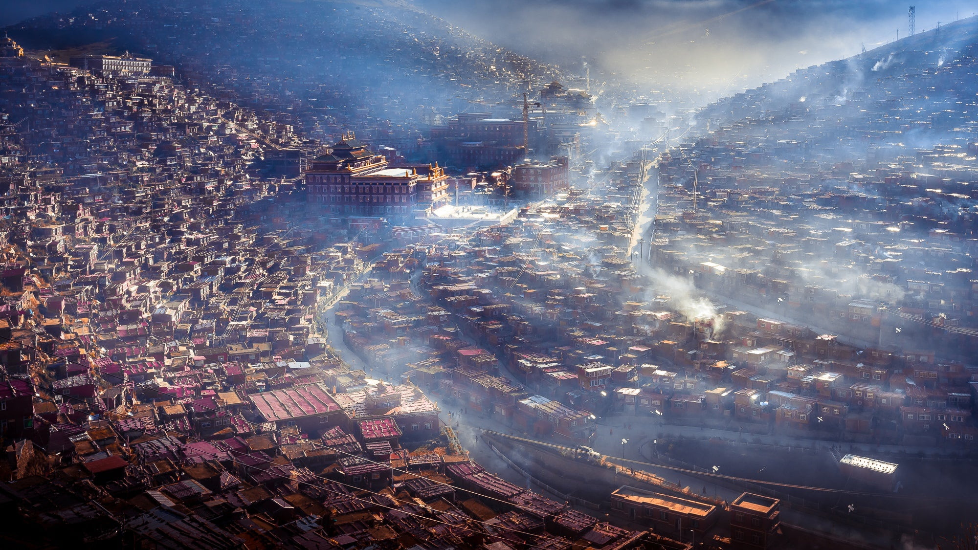 could, houses, smoke, the city, fog, 1080P, hills, China, HD Wallpaper