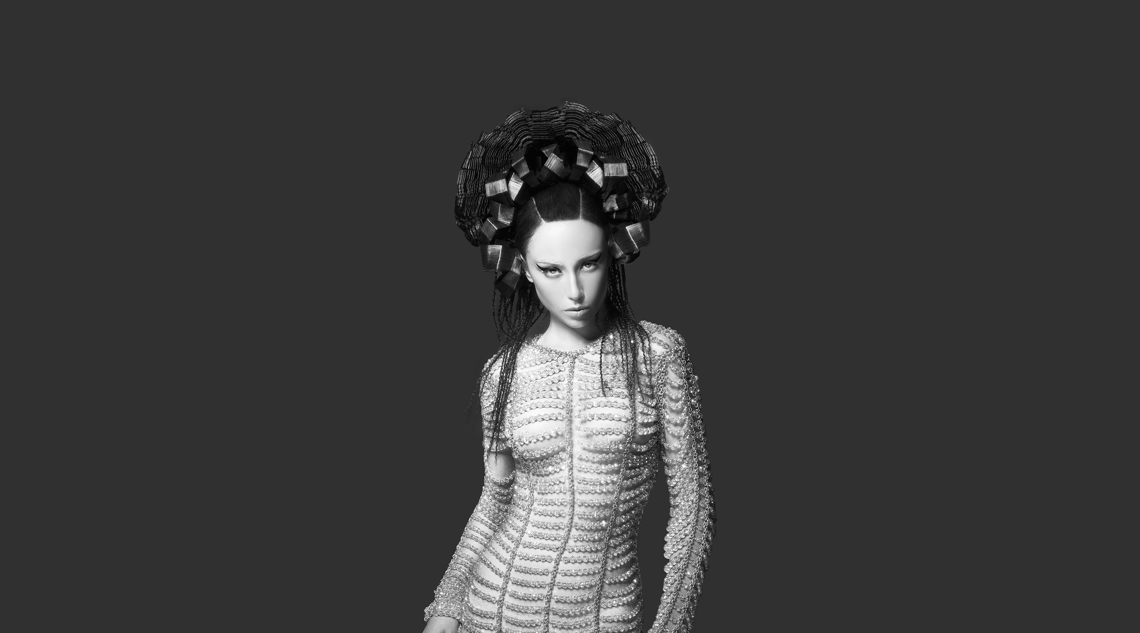 blackandwhite, coiffure, cut out, innocence, Woman, Fashion, Girls, females, Style, Models, Outfit, Hairstyle, human representation, copy space, Young, HD Wallpaper