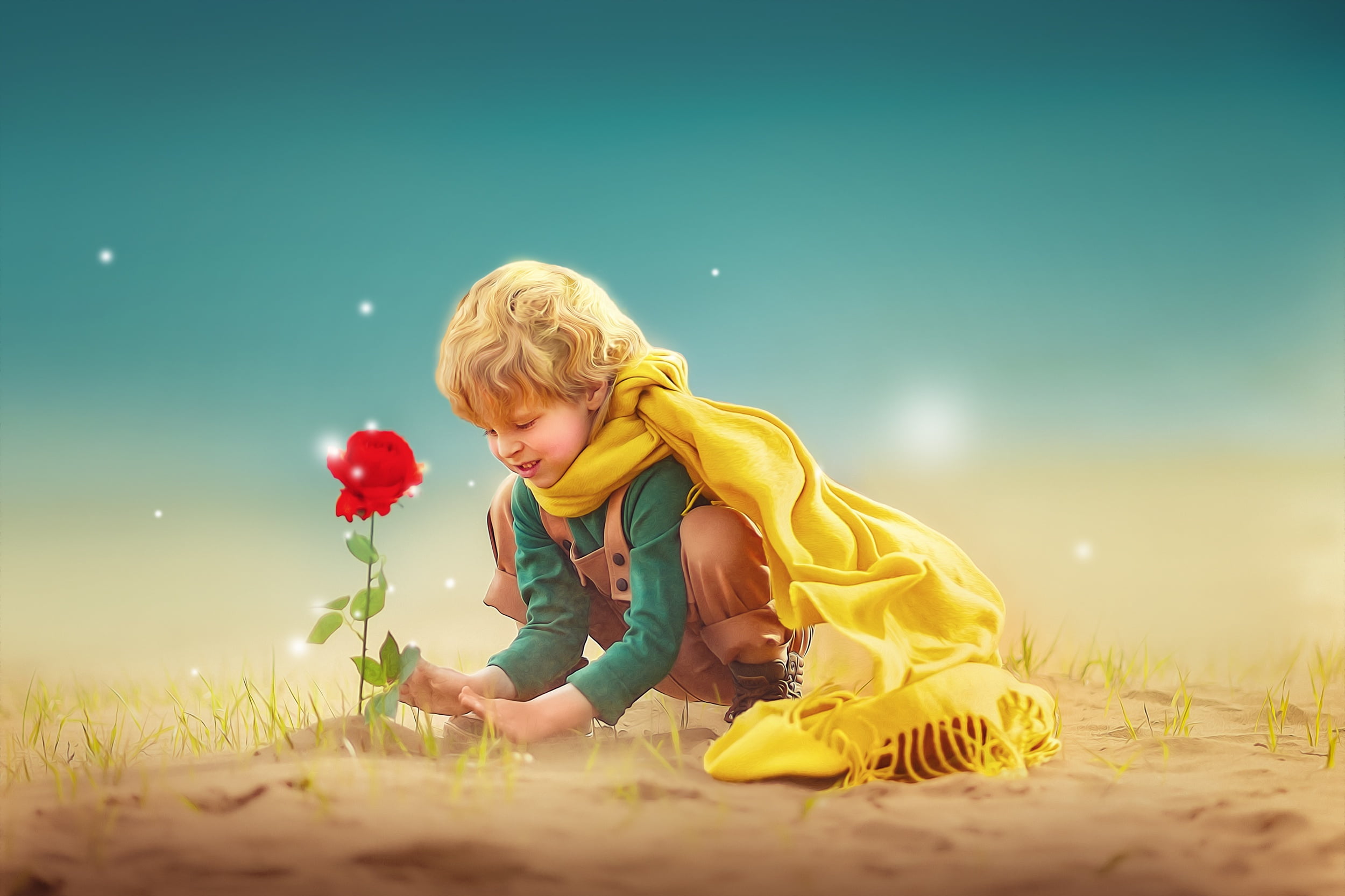 rose, Маленький принц, boy, photoart, flower, child, Ксения Лысенкова, 1080P, HD Wallpaper