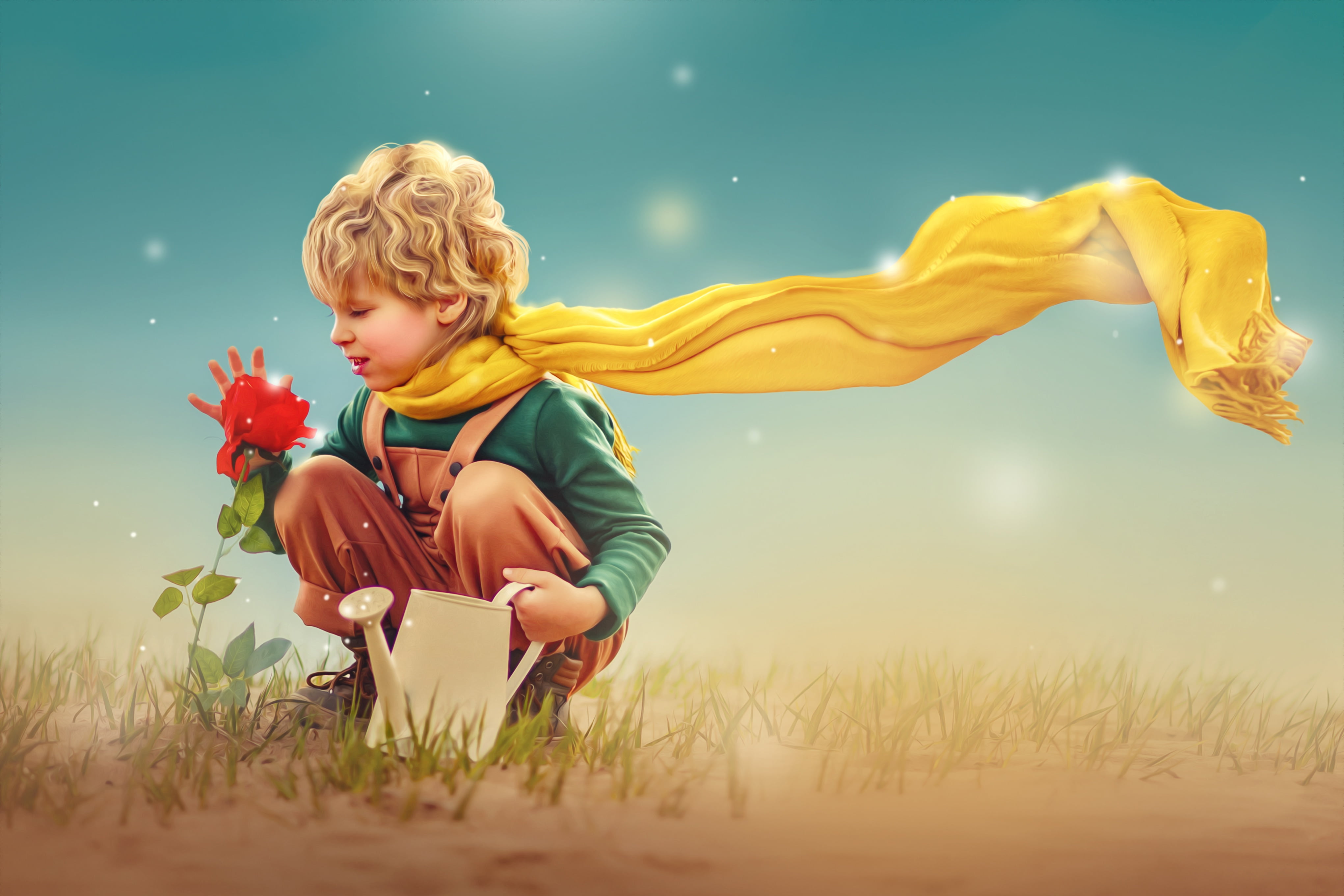 photoart, flower, scarf, 4K, Ксения Лысенкова, rose, child, lake, boy, Маленький принц, HD Wallpaper