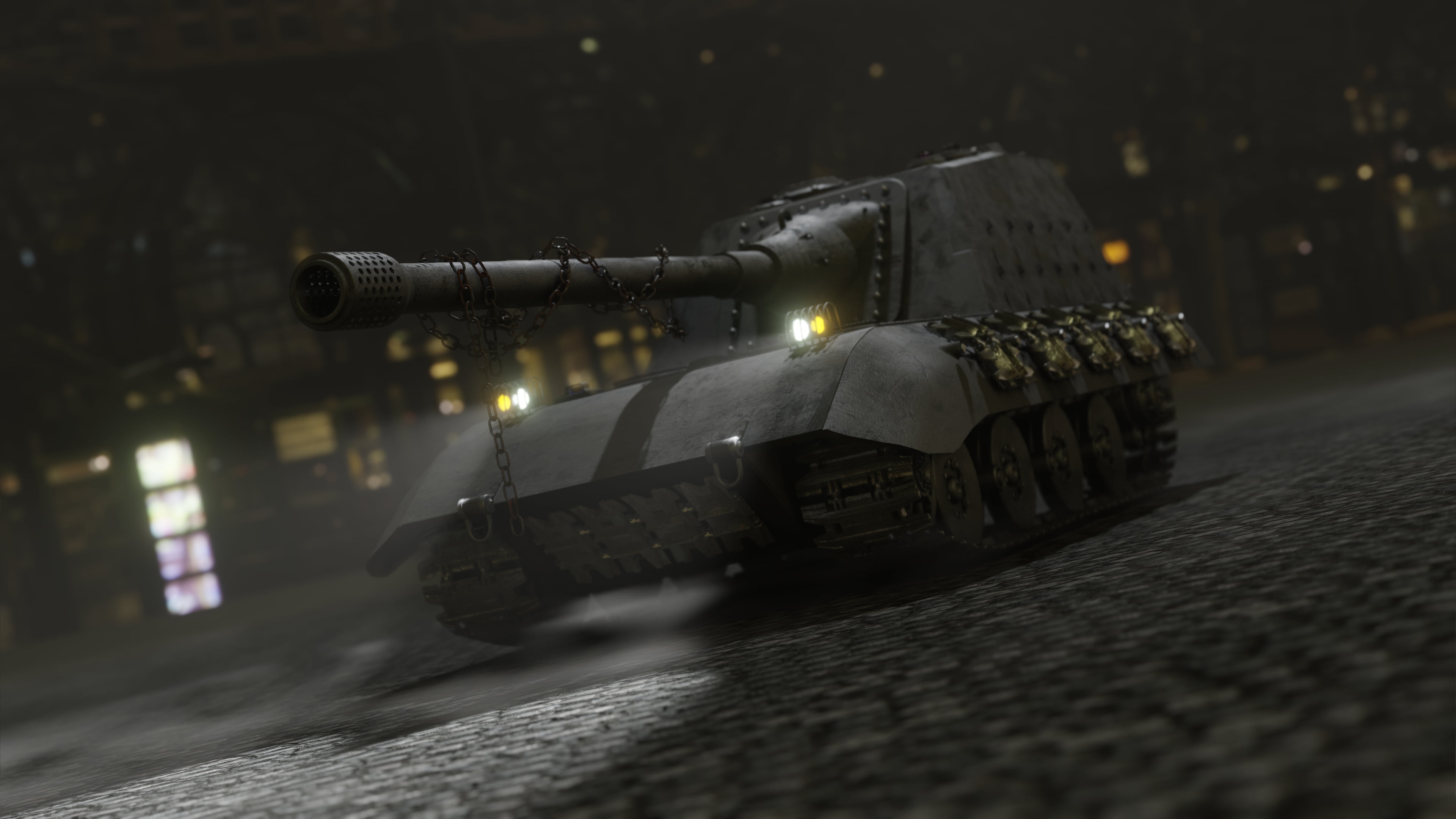 3D, World War II, vehicle, Jagdpanzer E 100, military, tank destroyer, computer, CGI, steel, tank, chains, lights, 4K, HD Wallpaper
