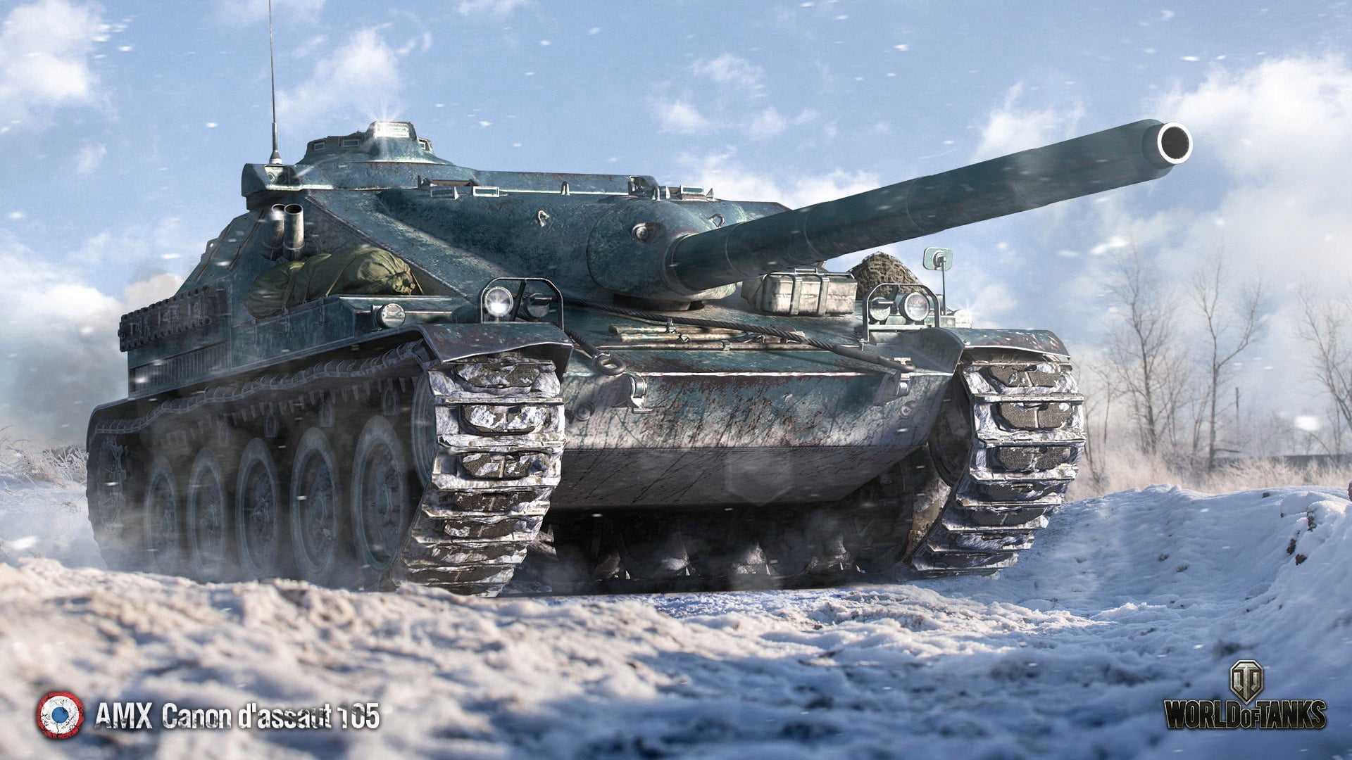 art, AMX assault Cannon 105, WOT, French, snow, World of Tanks, winter, 1080P, PT-ACS, HD Wallpaper