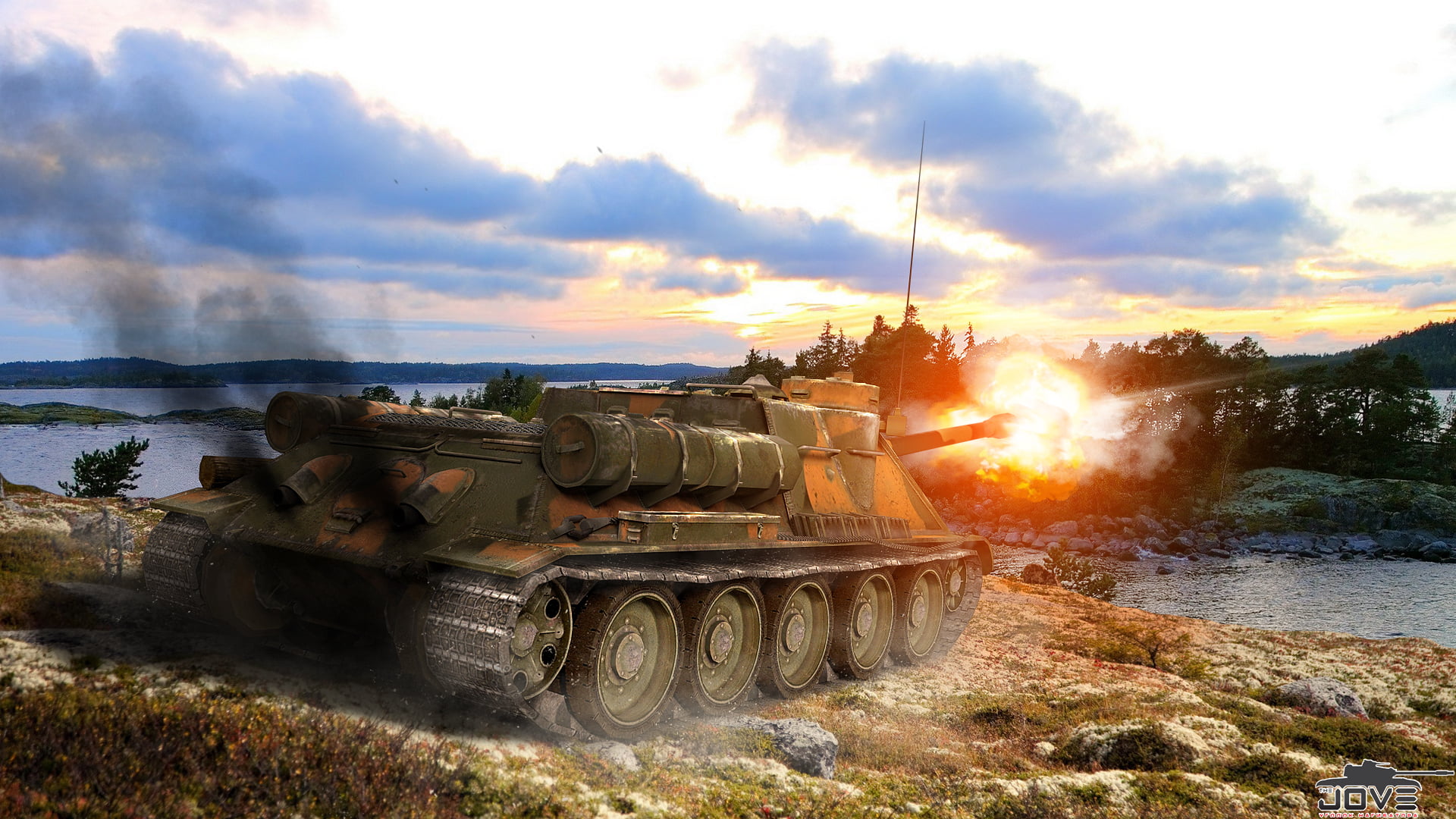 camouflage, no people, russia, war, PT-ACS, water, USSR, 1080P, land Vehicle, armed Forces, SU 100, the past, history, military, machinery, digital, army, HD Wallpaper