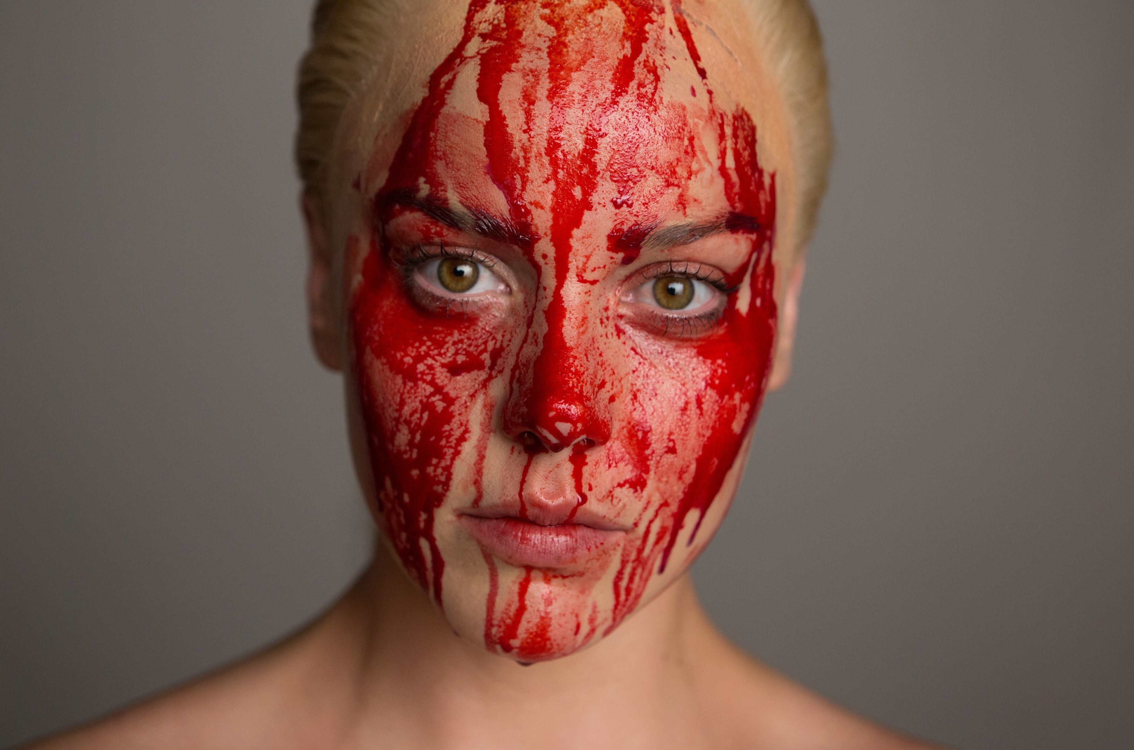 horror, black background, human blood, 4K, headshot, human face, red, shirtless, celebration, fear, bruise, spooky, wound, looking at camera, solace 4k new  image, HD Wallpaper