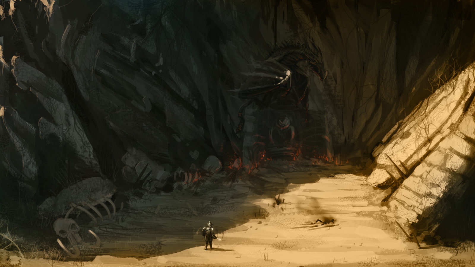 elder, medieval, knight, 720P, skyrim, hd, fantasy, dragon, drawing, scrolls, HD Wallpaper