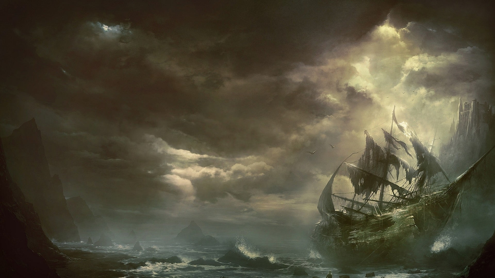 ominous, transportation, water, beauty in nature, thunderstorm, extreme weather, environment, torrential rain, sign, sky, power in nature, sea, flagship, HD Wallpaper