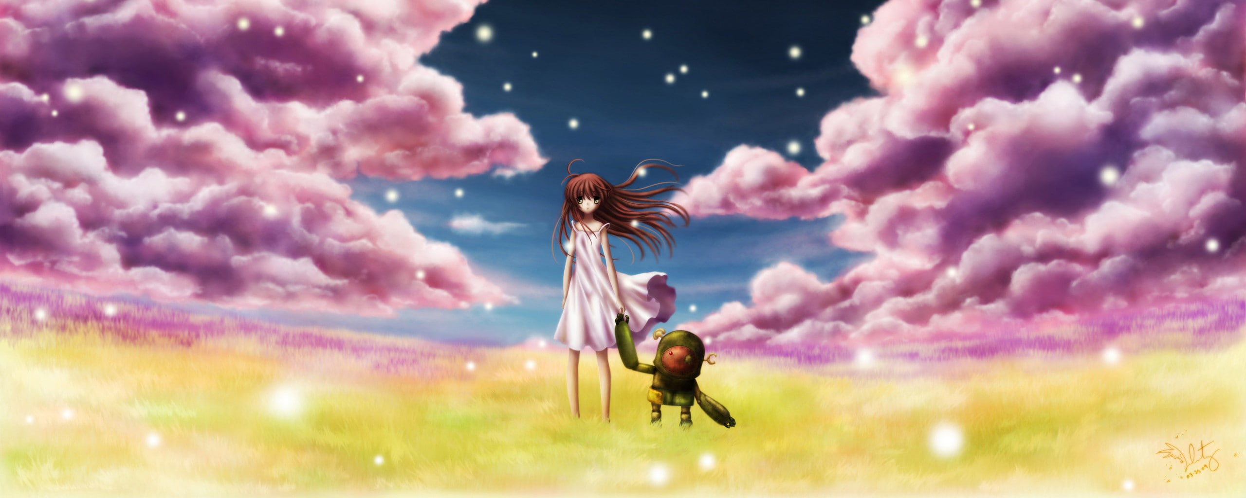 beauty in nature, illusionary Girl, flying, motion, animal wildlife, outdoors, plant, invertebrate, people, Clannad, anime girls, 2K, nature, insect, purple, HD Wallpaper
