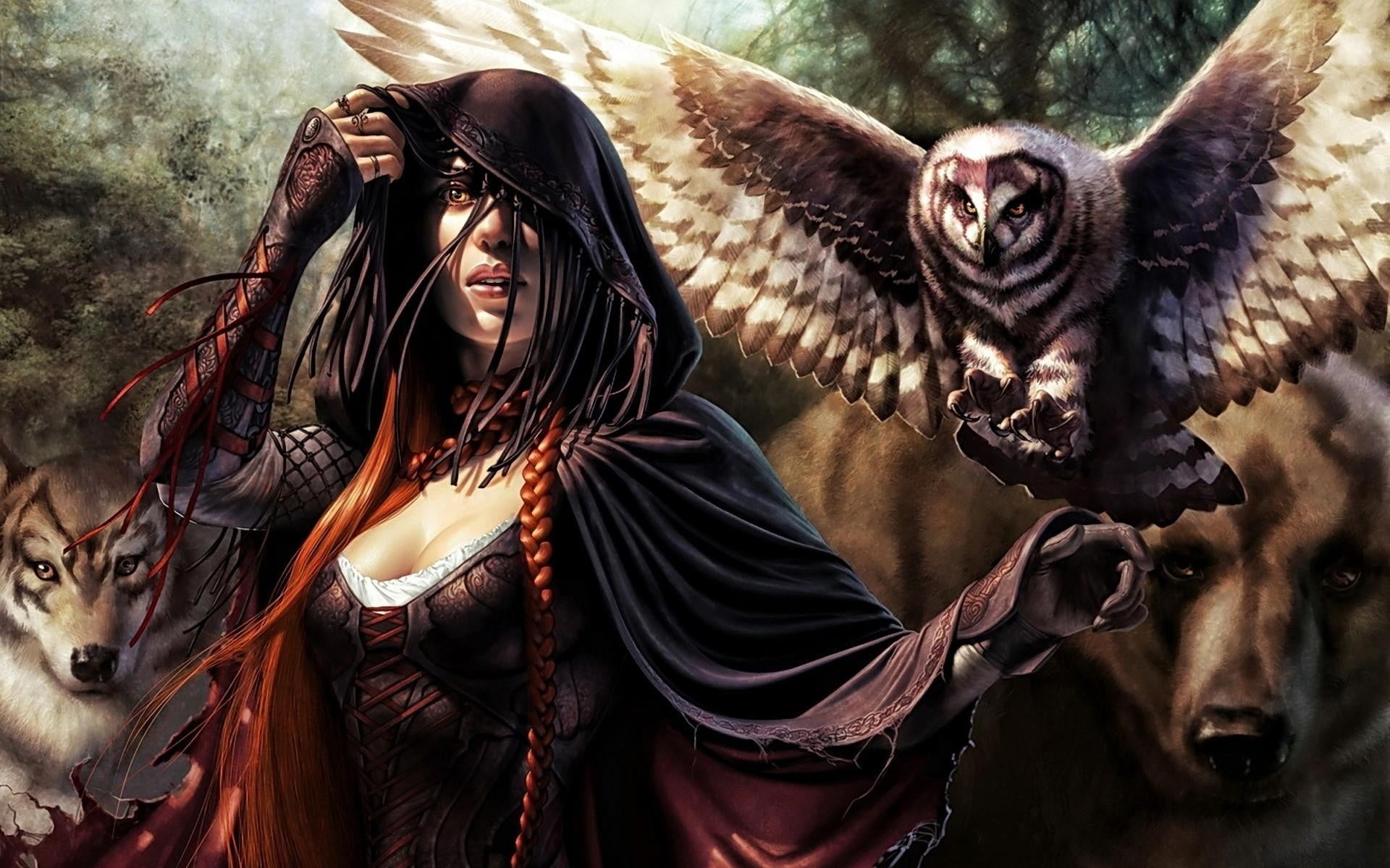 aggression, wearing, woman, animal wildlife, lifestyles, women, spooky, portrait, fantasy, young women, fantasy art, fanart, hairstyle, waist up, costume, HD Wallpaper