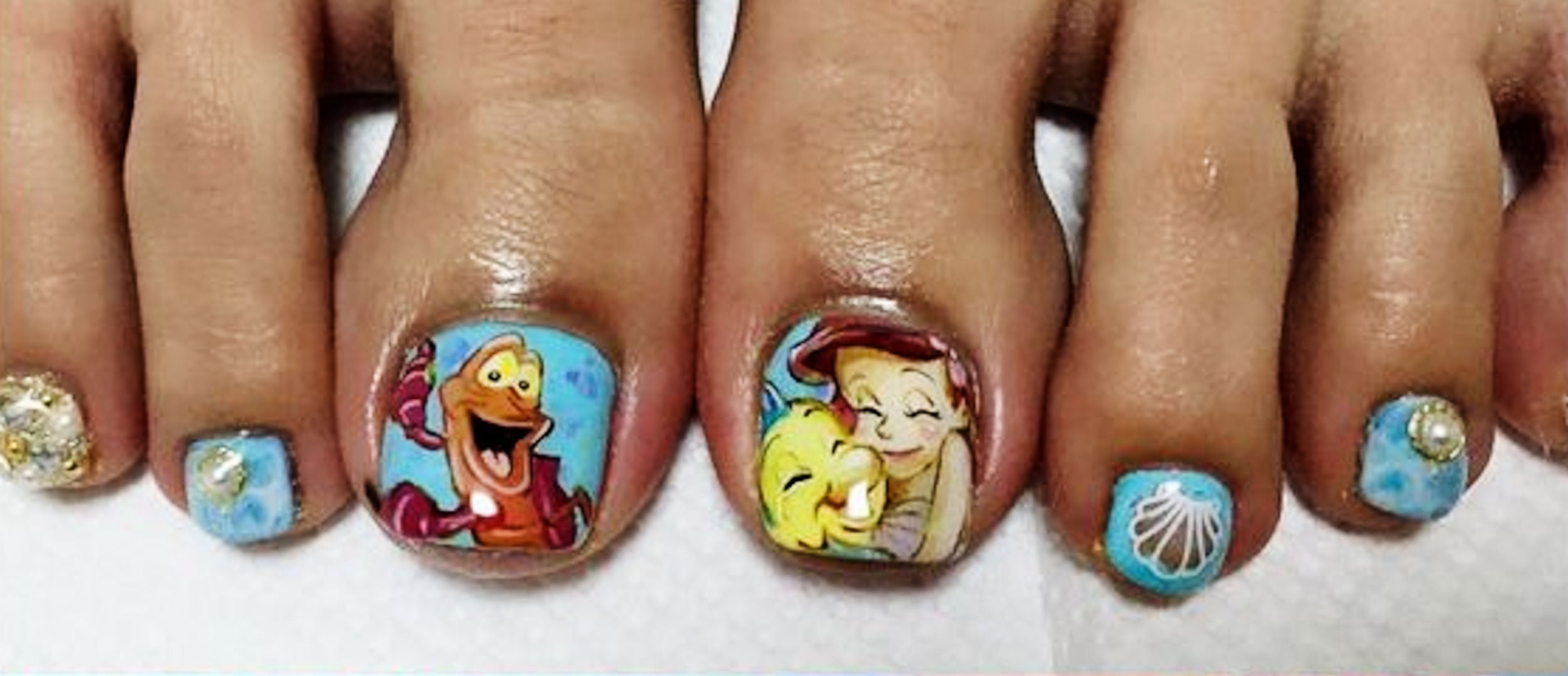 pedicure art women, adorable, child, human foot, close-up, adult, human hand, offspring, 1080P, bold, Little Mermaid, hand, childhood, women are special, HD Wallpaper