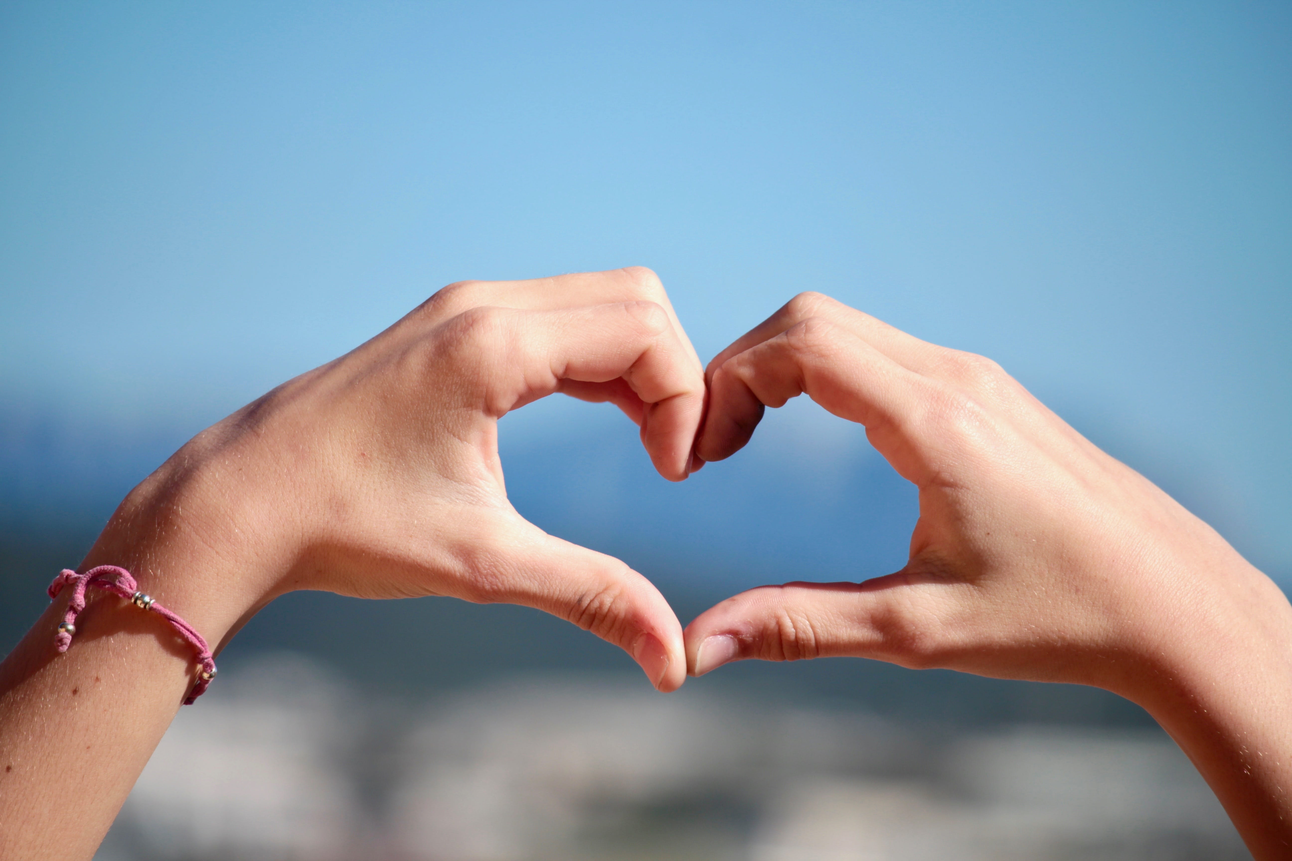 heart shape, finger, 5K, emotion, women, togetherness, colored background, human hand, adult, human arm, sign, positive emotion, valentines day, love, HD Wallpaper
