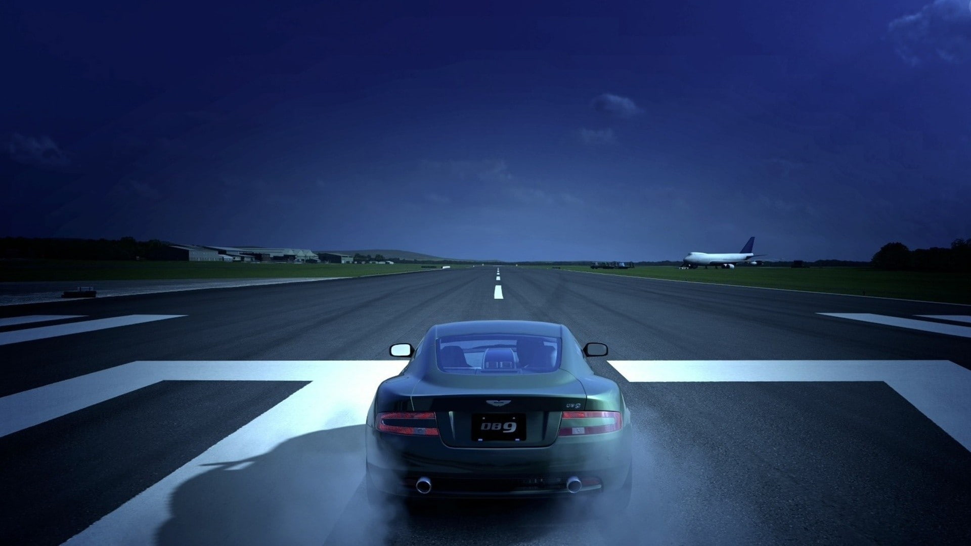 the way forward, road marking, symbol, motion, highway, car, no people, sky, direction, sign, cloud - sky, road, marking, night, Aston Martin DB9, land vehicle, HD Wallpaper