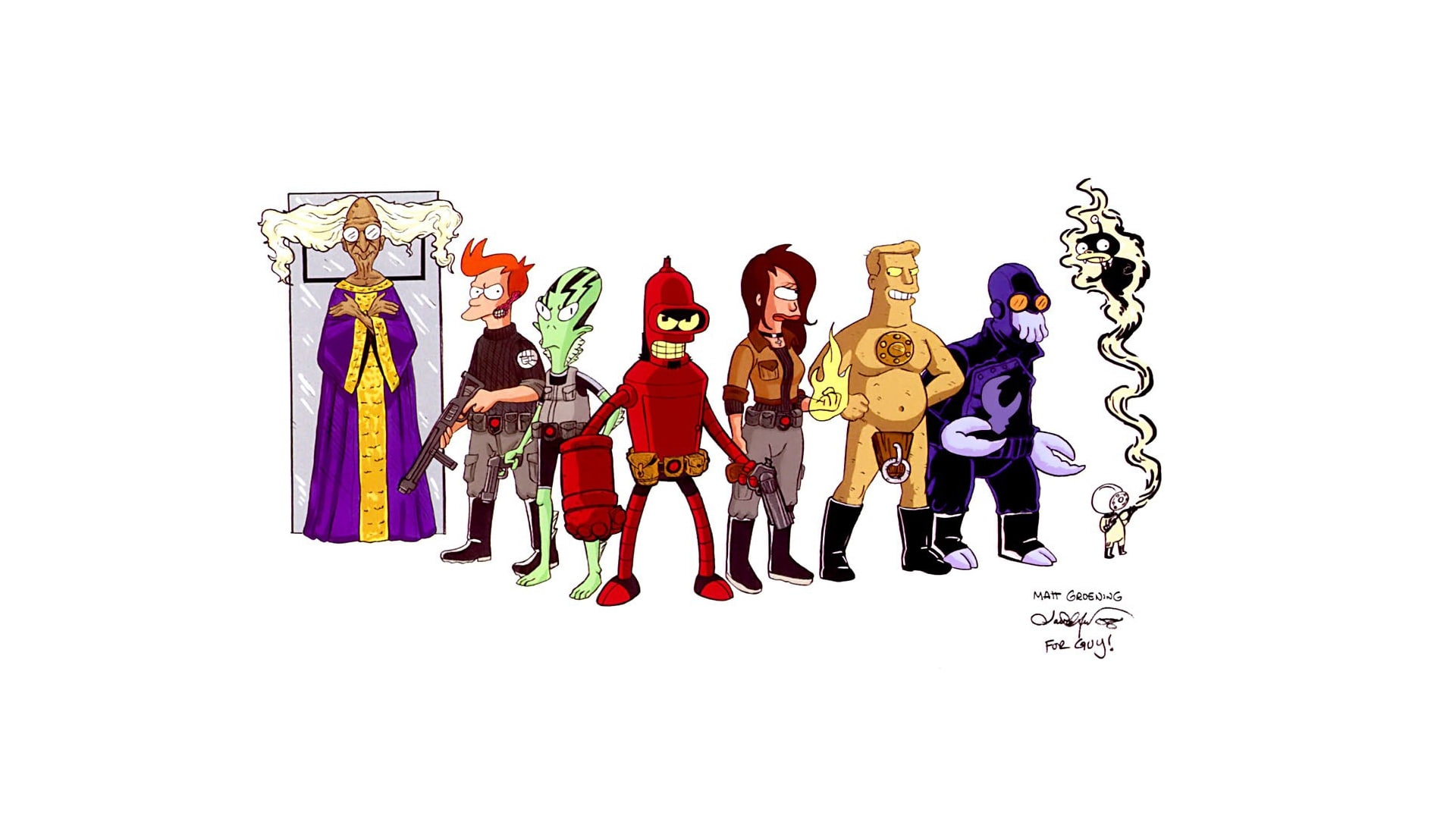 professor, fry, dr, leela, alternative, bender, zoidberg, farnsworth, bran, 1080P, Futurama, hd, art, turanga, zapp, hellboy, HD Wallpaper