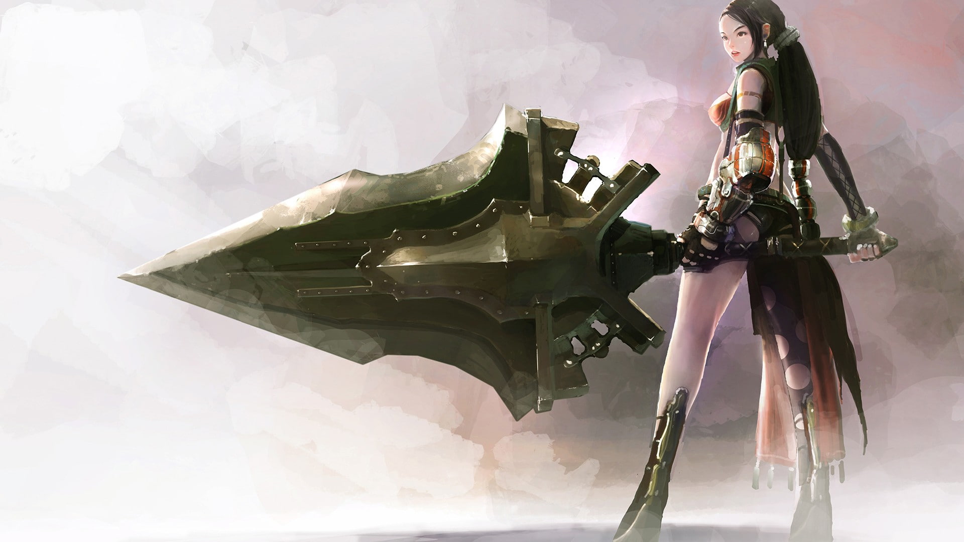 hd, digital/artwork, blade, great, drawing, sword, female, warrior, painting, 1080P, character, HD Wallpaper