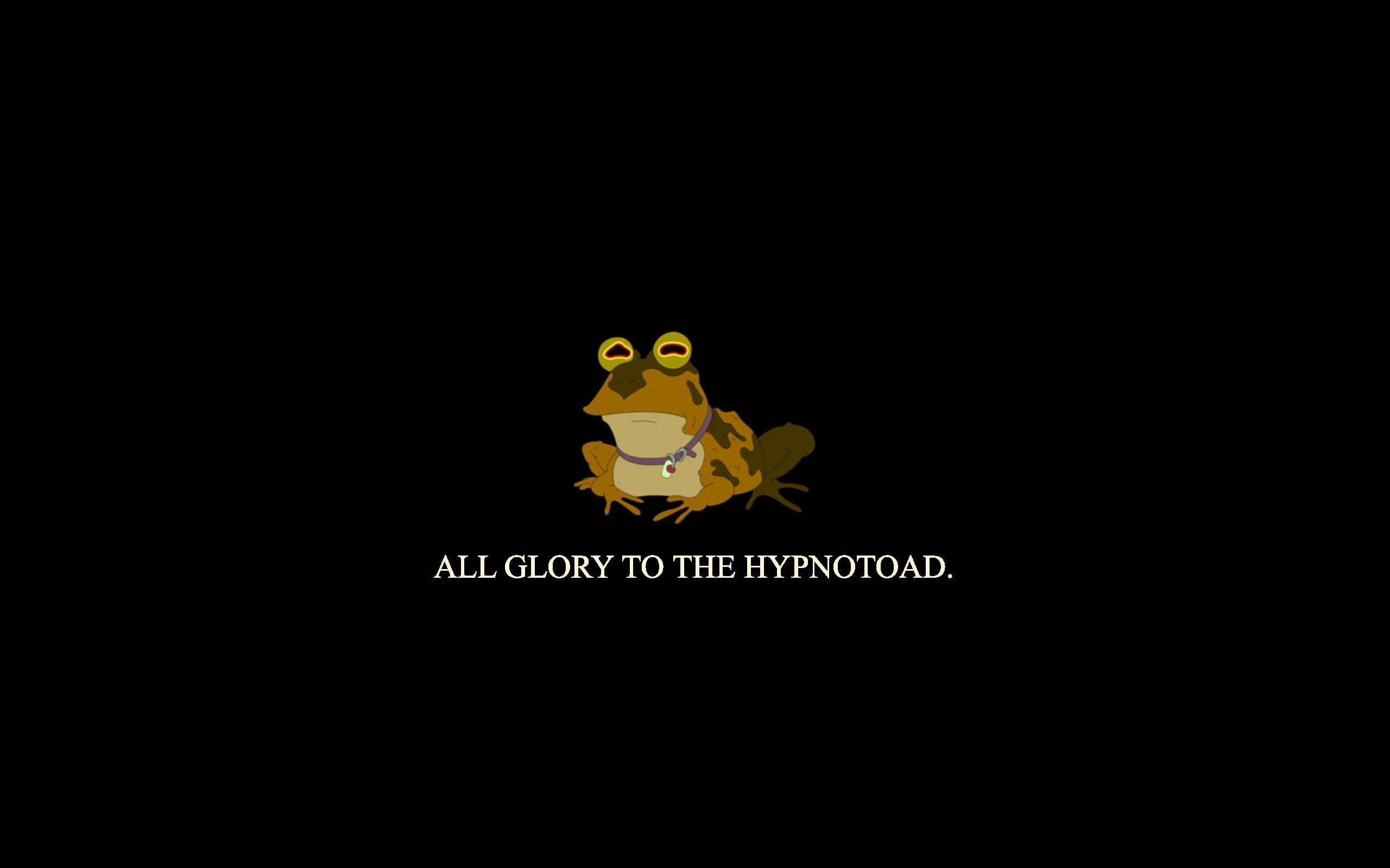 text, creativity, yellow, black background, Hypnotoad, Futurama, indoors, single object, human representation, overlay, copy space, no people, 2K, frog, HD Wallpaper