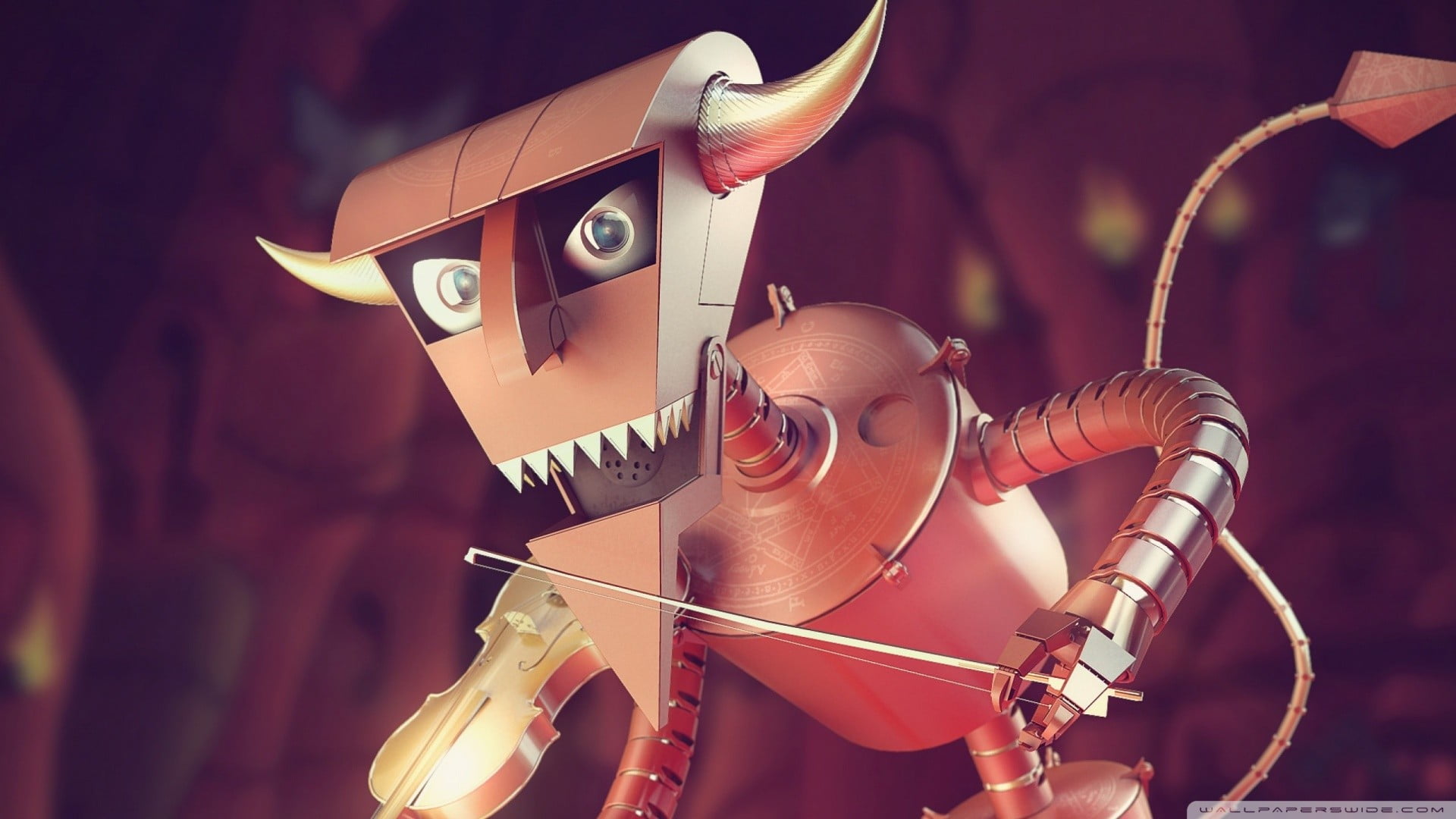 art and craft, technology, indoors, toy, 1080P, Robot Devil, cyborg, representation, night, focus on foreground, human representation, studio shot, metal, HD Wallpaper