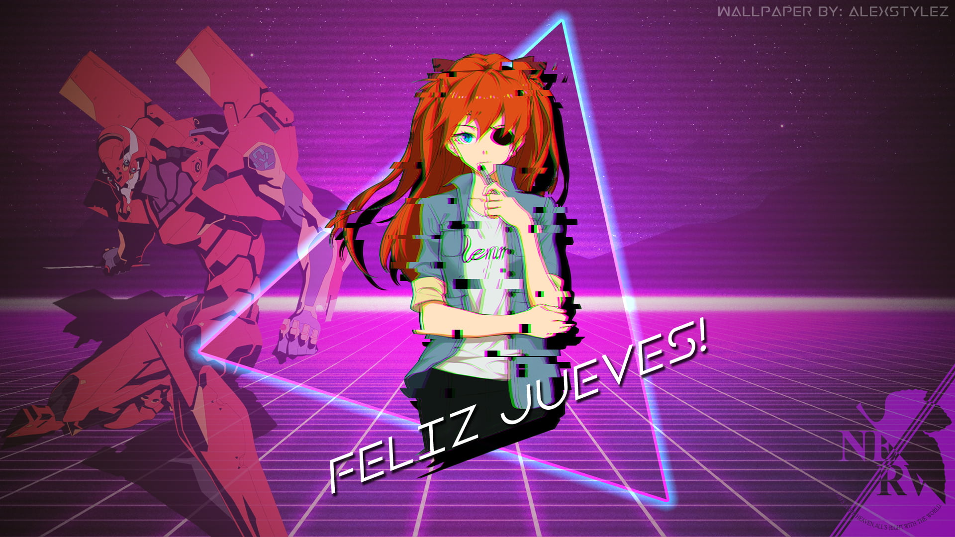 Retrowave, synthwave, Neon Genesis Evangelion, anime girls, Asuka Langley Soryu, 1080P, Evangelion:3.0, HD Wallpaper