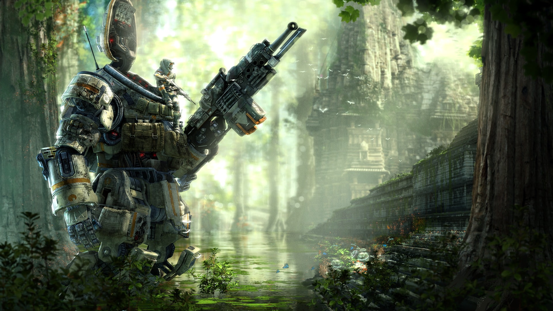 Jungle, Water, DLC, Hunter, Building, 1080P, Soldiers, Respawn Entertainment, Equipment, Titanfall, Weapons, Titan, Pilot, Titanfall: Expedition, Electronic Arts, HD Wallpaper