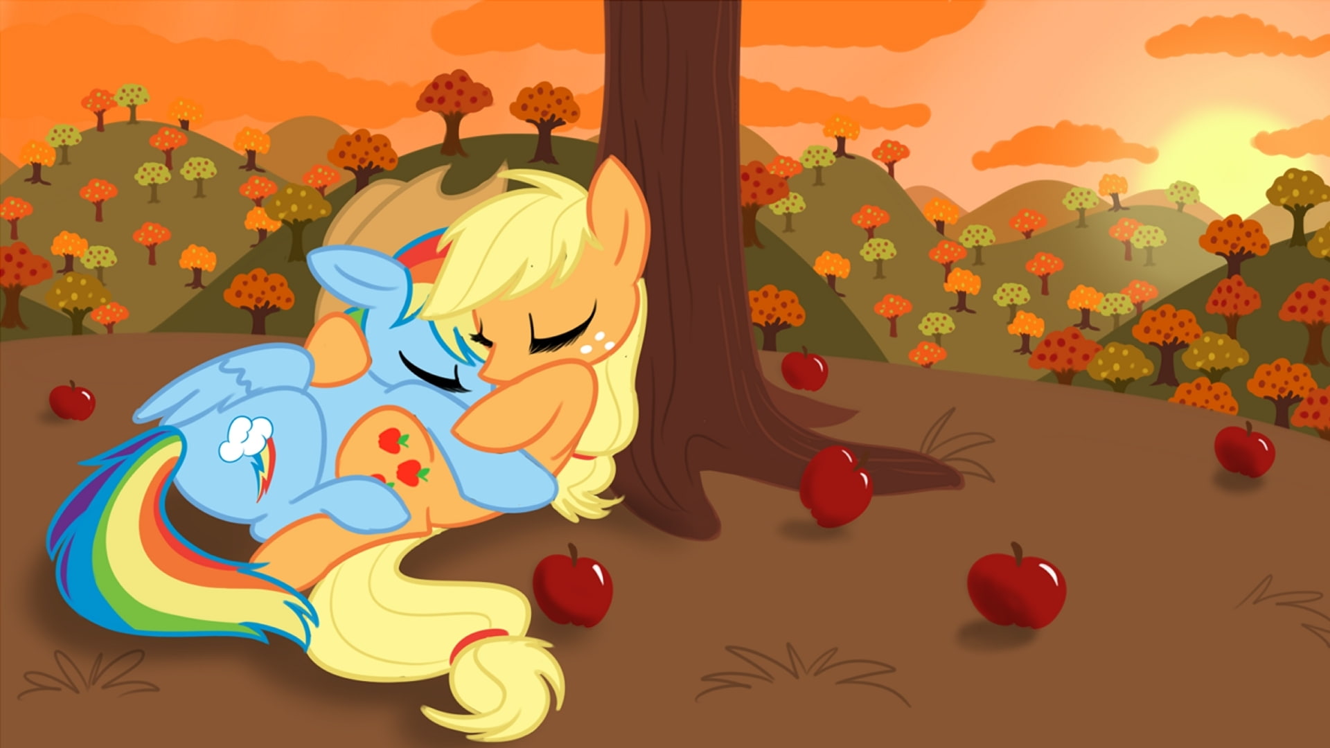 cuddling, 1080P, technology, apple, my little pony, little, applejack, hd, Rainbow Dash, x, rainbow, dash, pony, art, HD Wallpaper