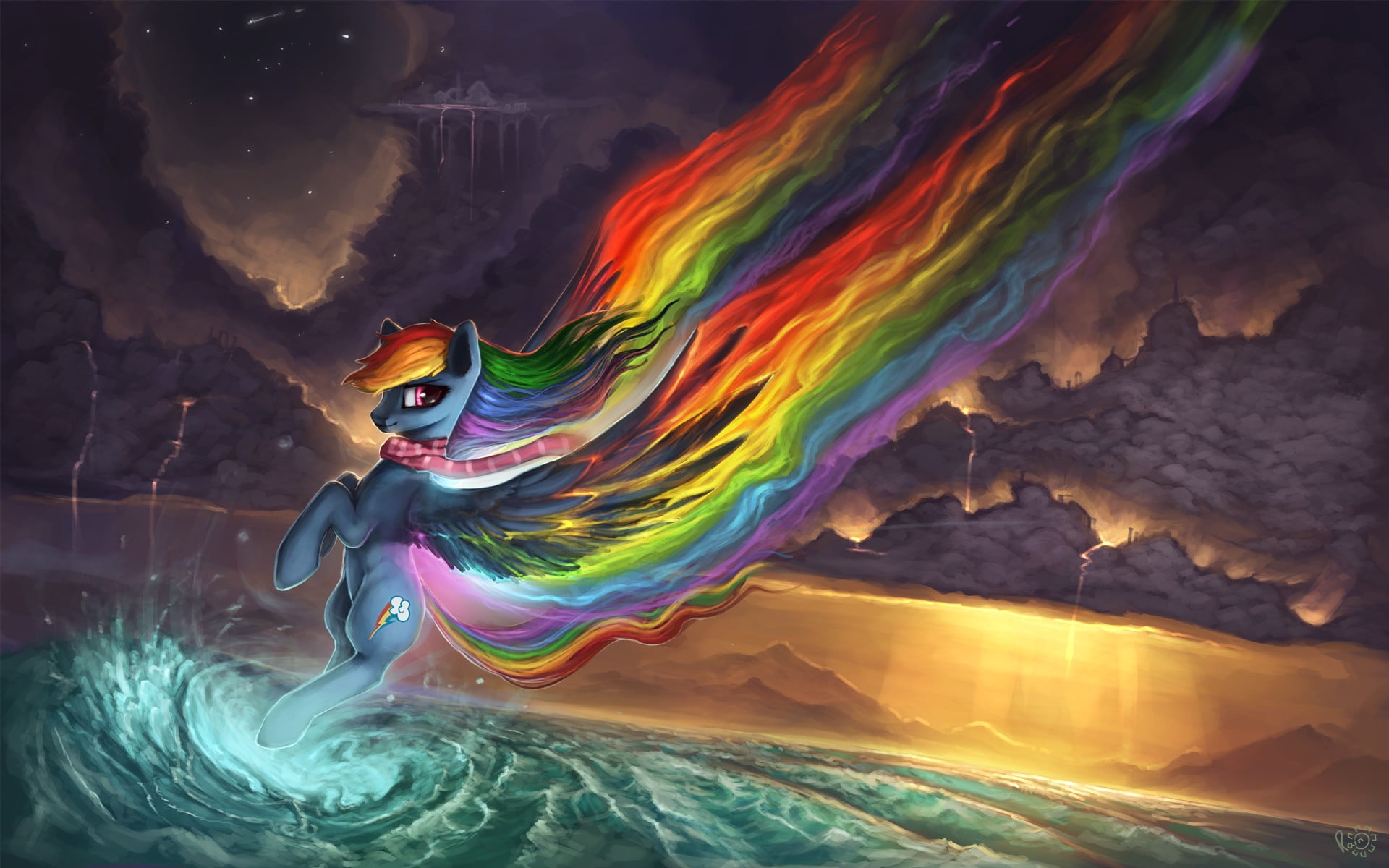 My Little Pony, multi colored, pattern, water, glowing, digital art, art and craft, digital composite, poster, outdoors, sea, motion, 1080P, no people, HD Wallpaper