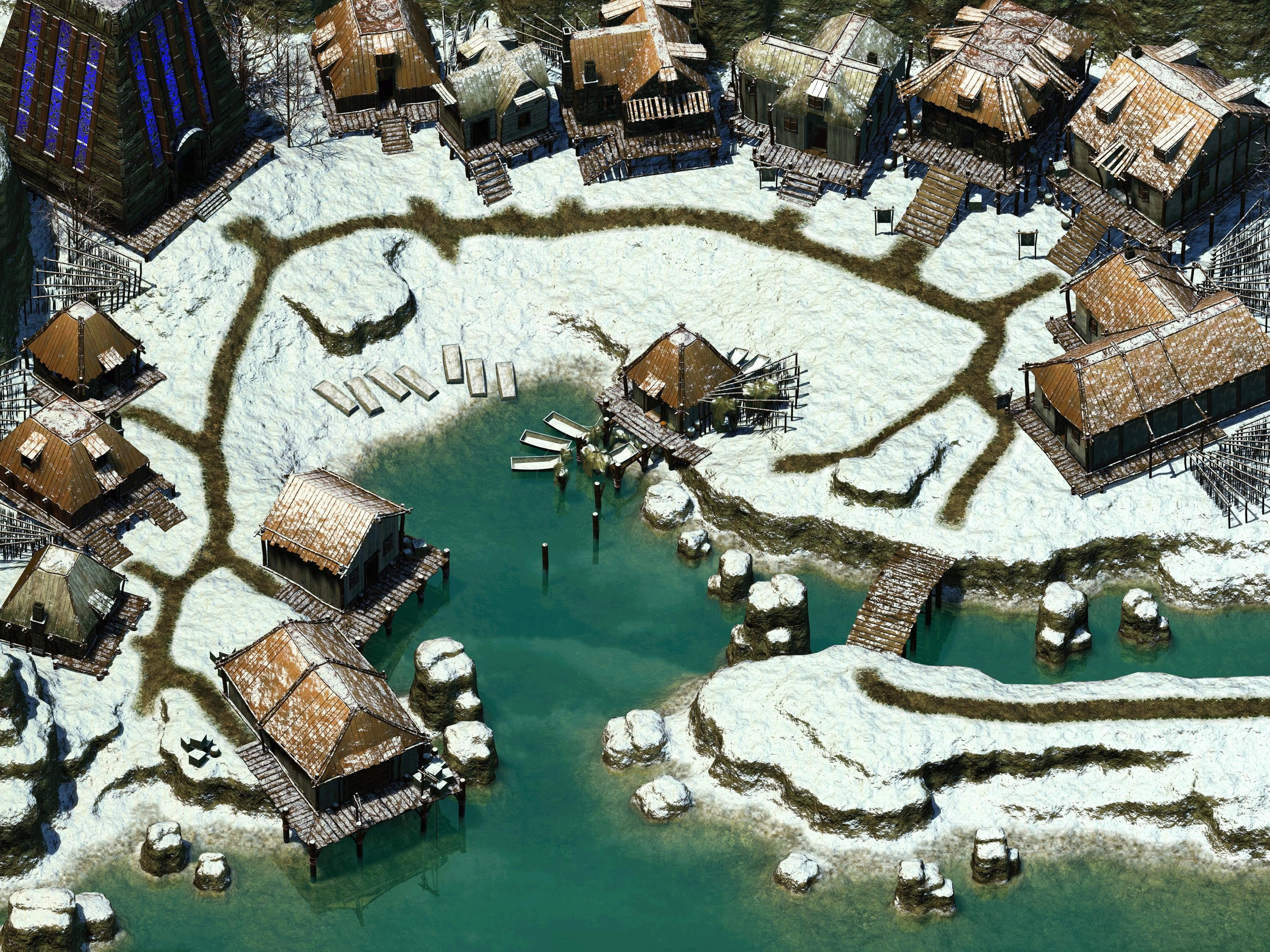 video games, travel, no people, sunlight, swimming pool, day, tourism, waterfront, high angle view, building exterior, building, water, Icewind Dale, the past, HD Wallpaper