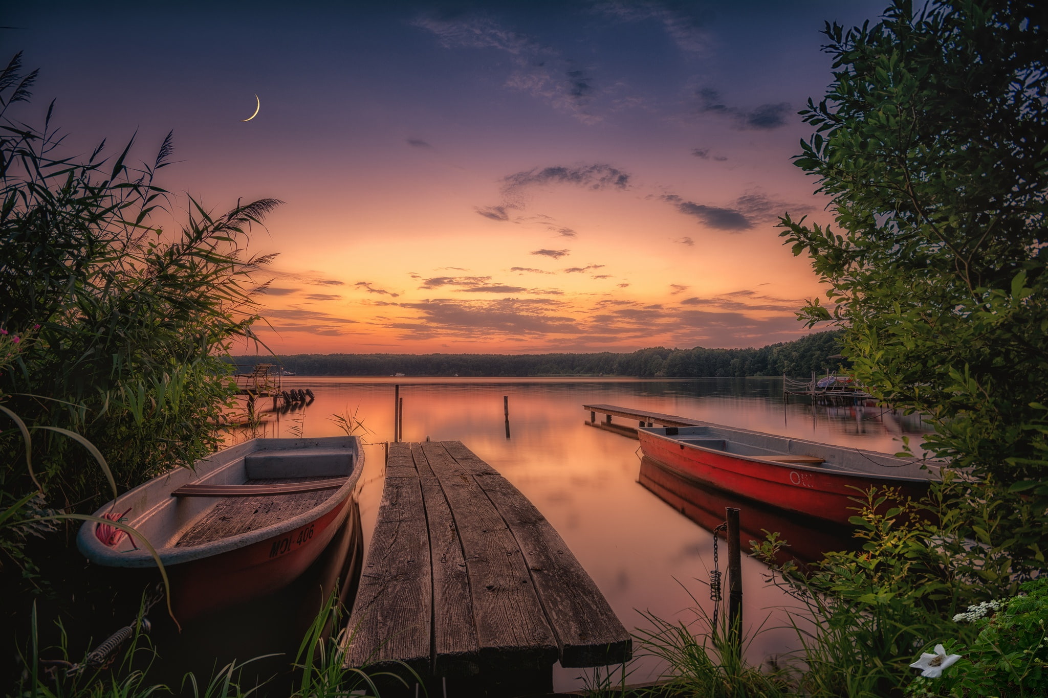 1080P, sunset, Lake Embsay, Yorkshire Dales, Embsay Reservoir, boats, England, lake, North Yorkshire, HD Wallpaper