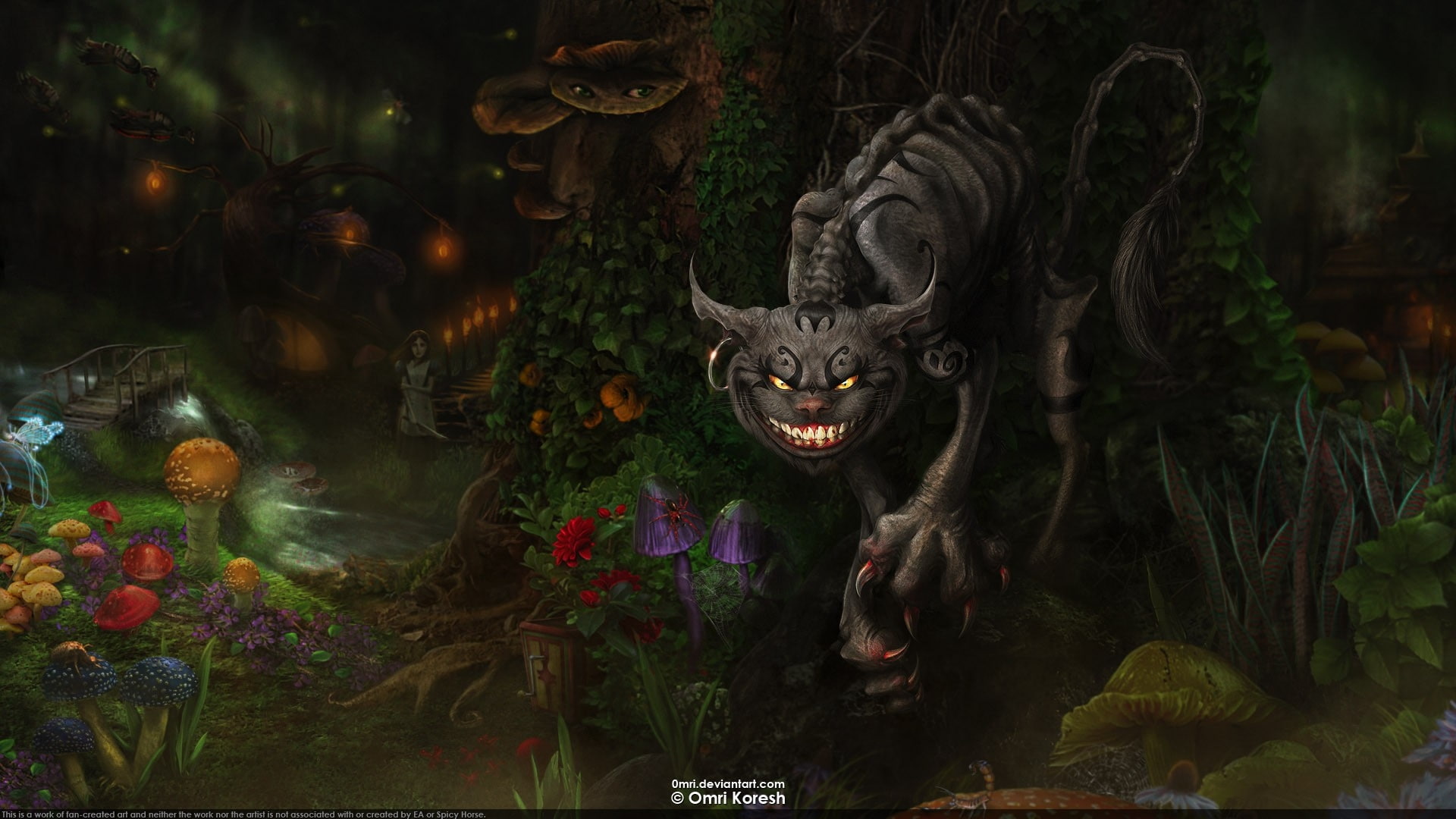 cheshire, cat, art, alice, forests, mcgee, american, x, forest, 1080P, nature, hd, HD Wallpaper