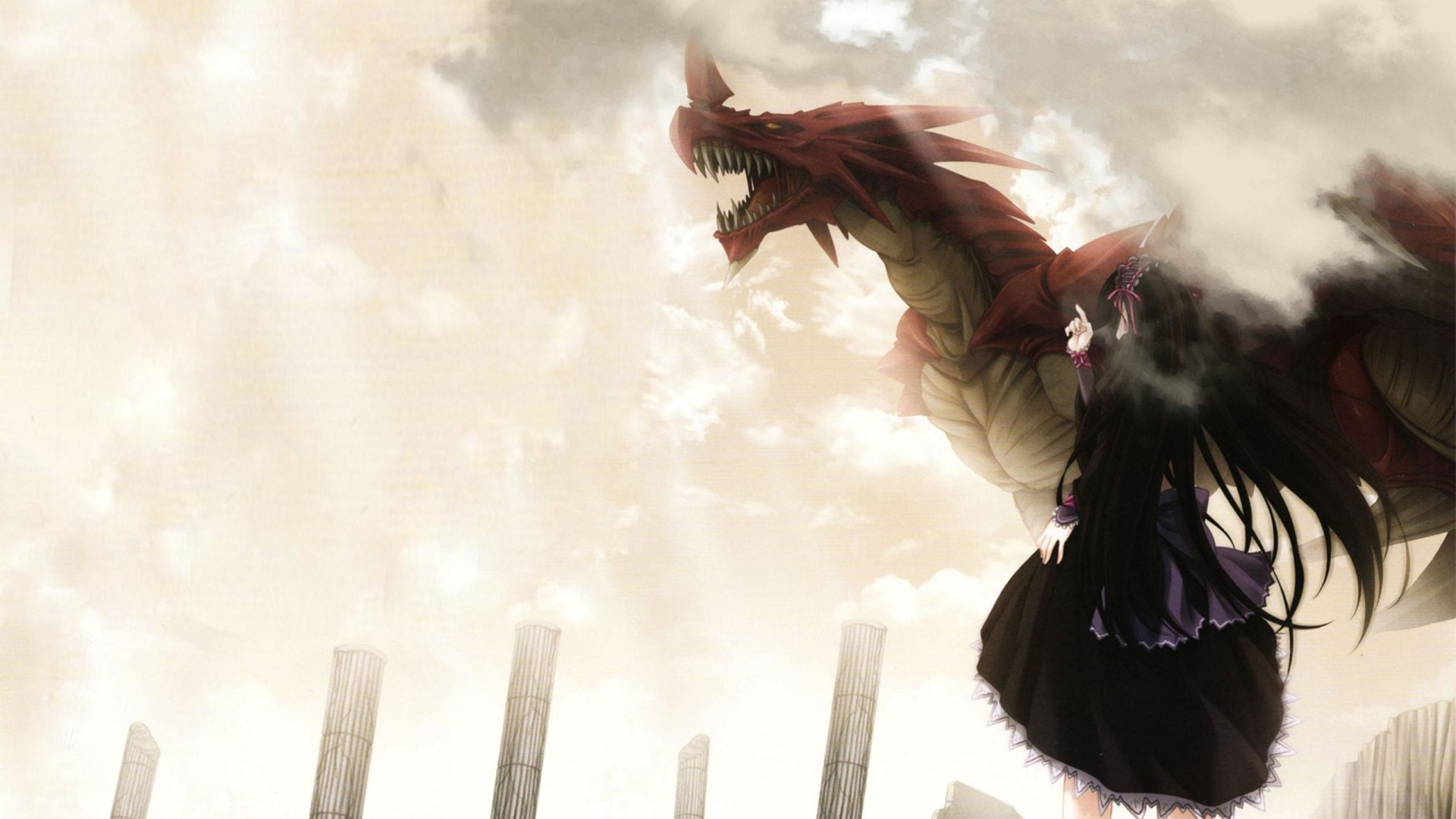 built structure, bird, Anime, High School DxD, architecture, adult, 1080P, one person, sky, spread wings, clothing, flying, creativity, women, young adult, HD Wallpaper
