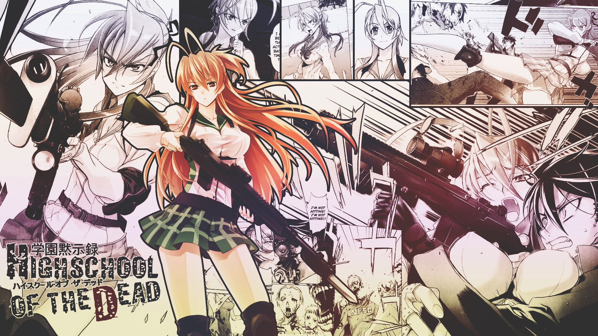 Highschool of the Dead, 1080P, Miyamoto Rei, anime girls, weapon, HD Wallpaper