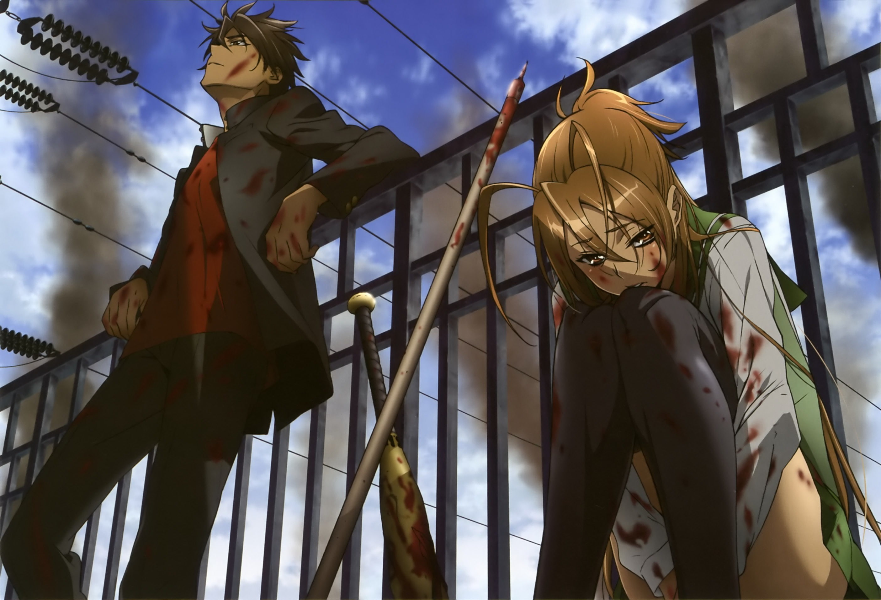 outdoors, architecture, Komuro Takashi, standing, Highschool of the Dead, day, real people, representation, window, Miyamoto Rei, people, human representation, HD Wallpaper