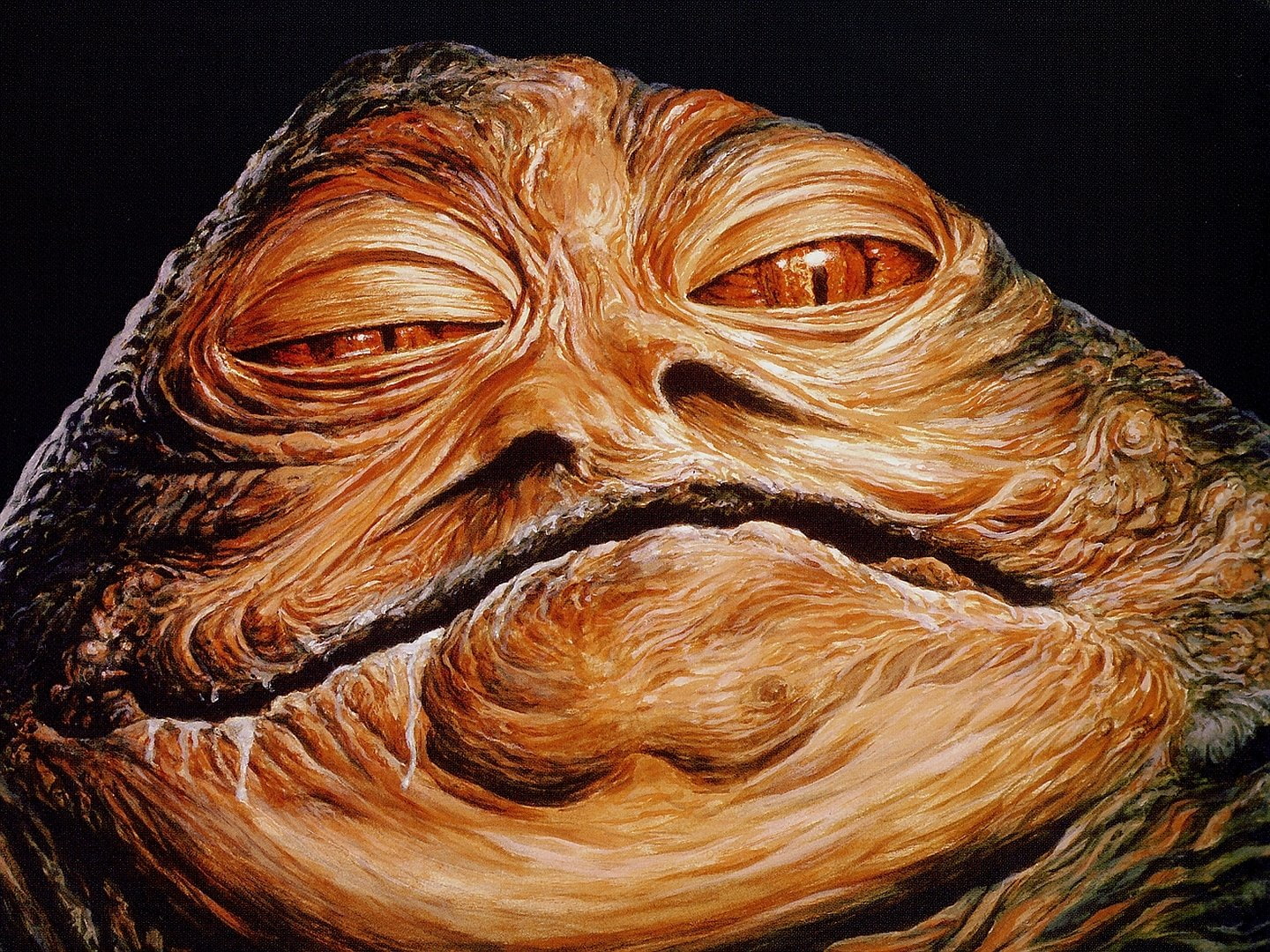 textured, animal themes, Jabba the Hutt, meat, mammal, animal, indoors, food and drink, food, black background, Star Wars, temptation, still life, orange color, HD Wallpaper