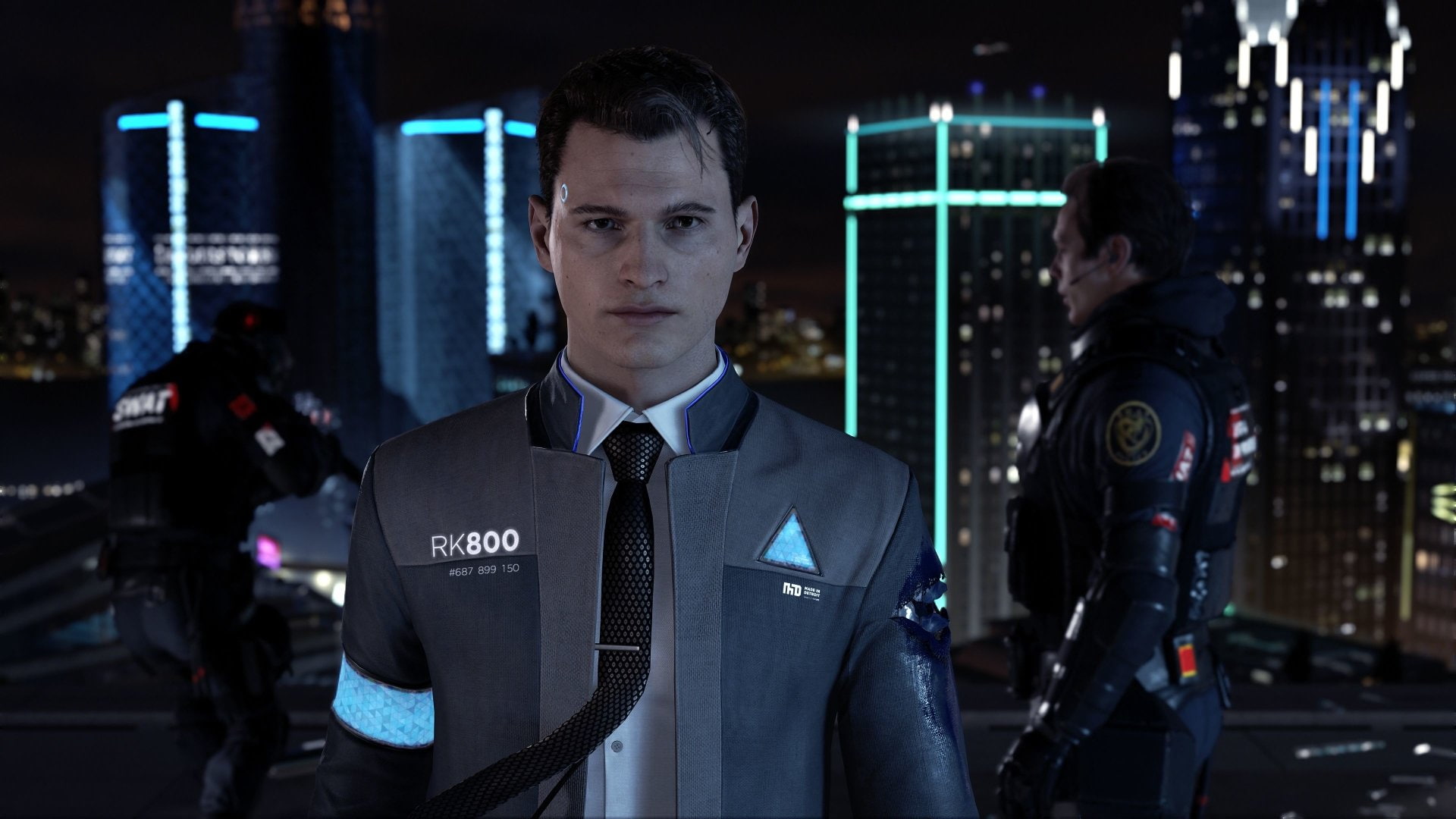 occupation, 1080P, architecture, portrait, serious, adult, business, Detroit: Become Human, uniform, office building exterior, front view, security, building exterior, HD Wallpaper