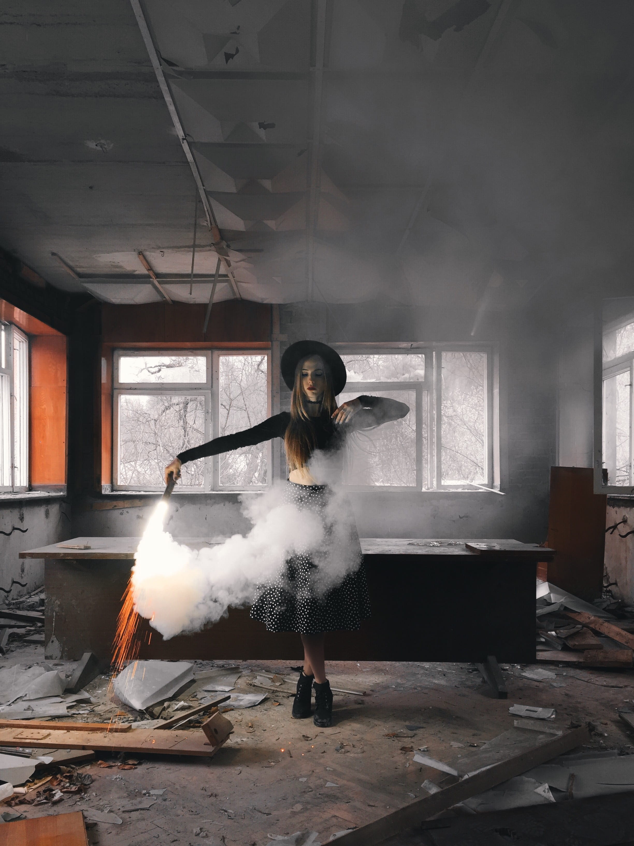casual clothing, messy, hairstyle, women, woman, house, flare, smoke, full length, inside, young adult, standing, lifestyles, indoors, photoshoot, wear, Phone HD Wallpaper