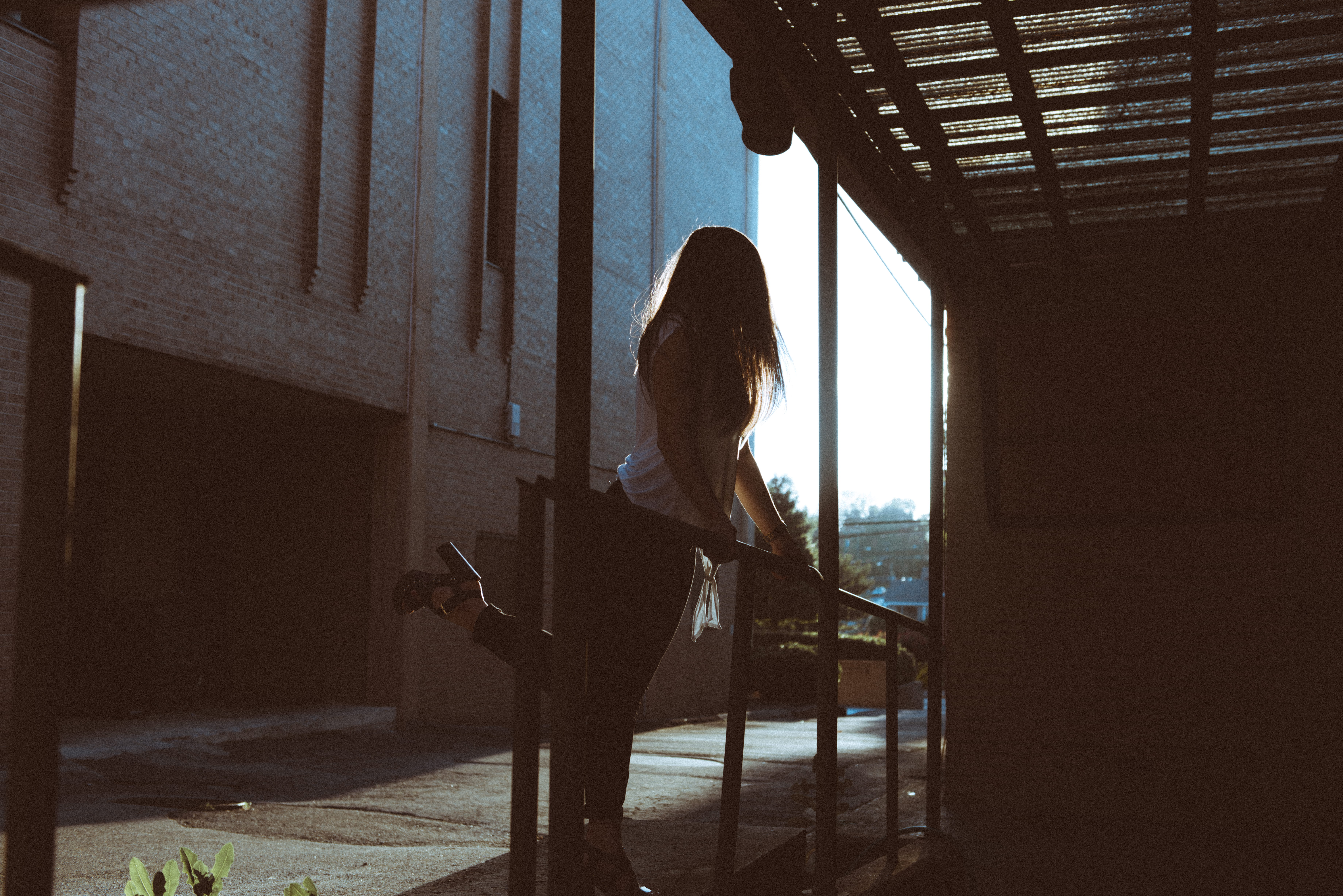 lady, holding, adult, glass - material, one woman only, people, metal, loneliness, left, woman in white, side view, 5K, daytime, architecture, female, HD Wallpaper