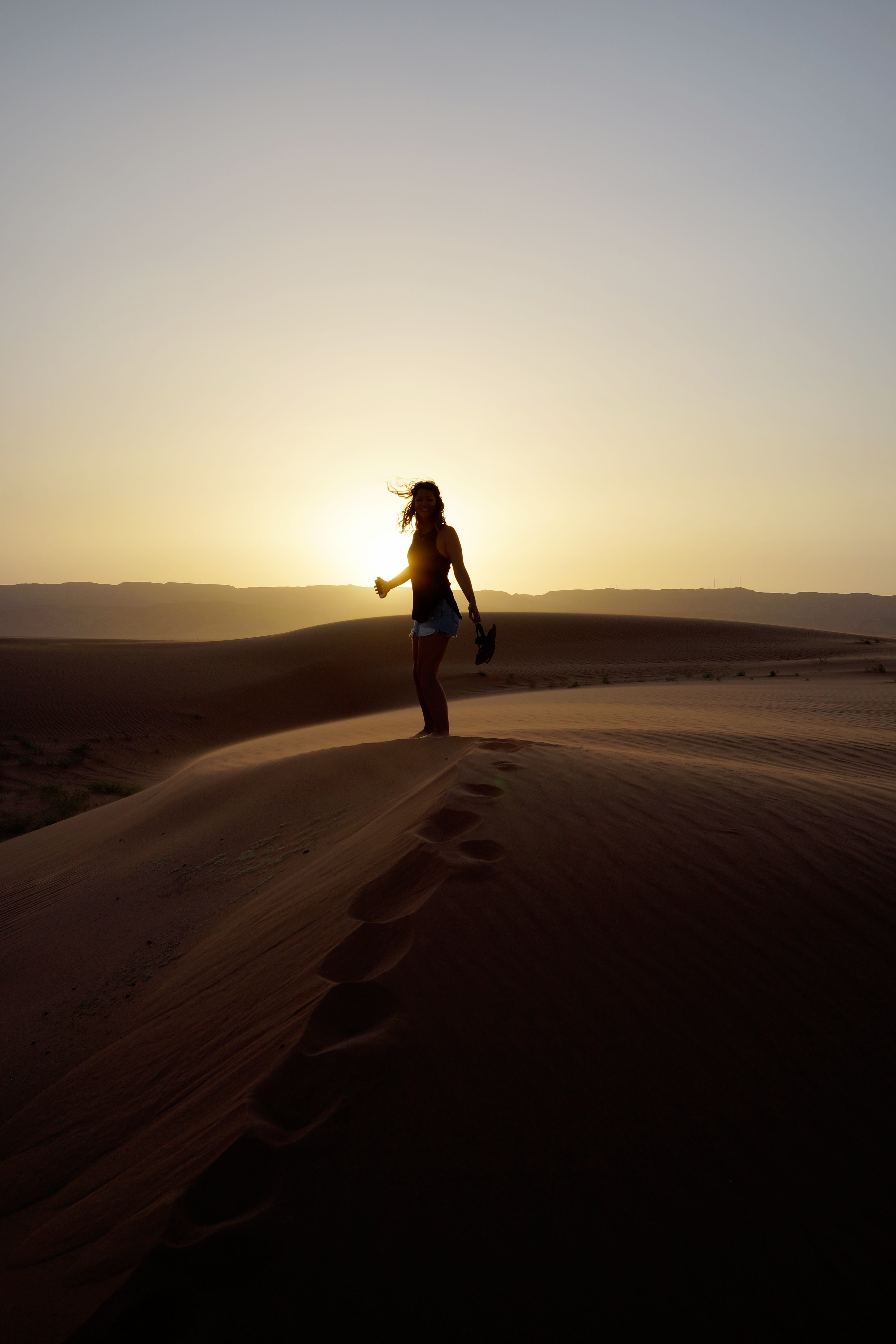 people, nature, scenics - nature, copy space, dune, sunset, landscape, beach, land, outdoors, desert, solitude, exercising, leisure activity, standing, Phone HD Wallpaper
