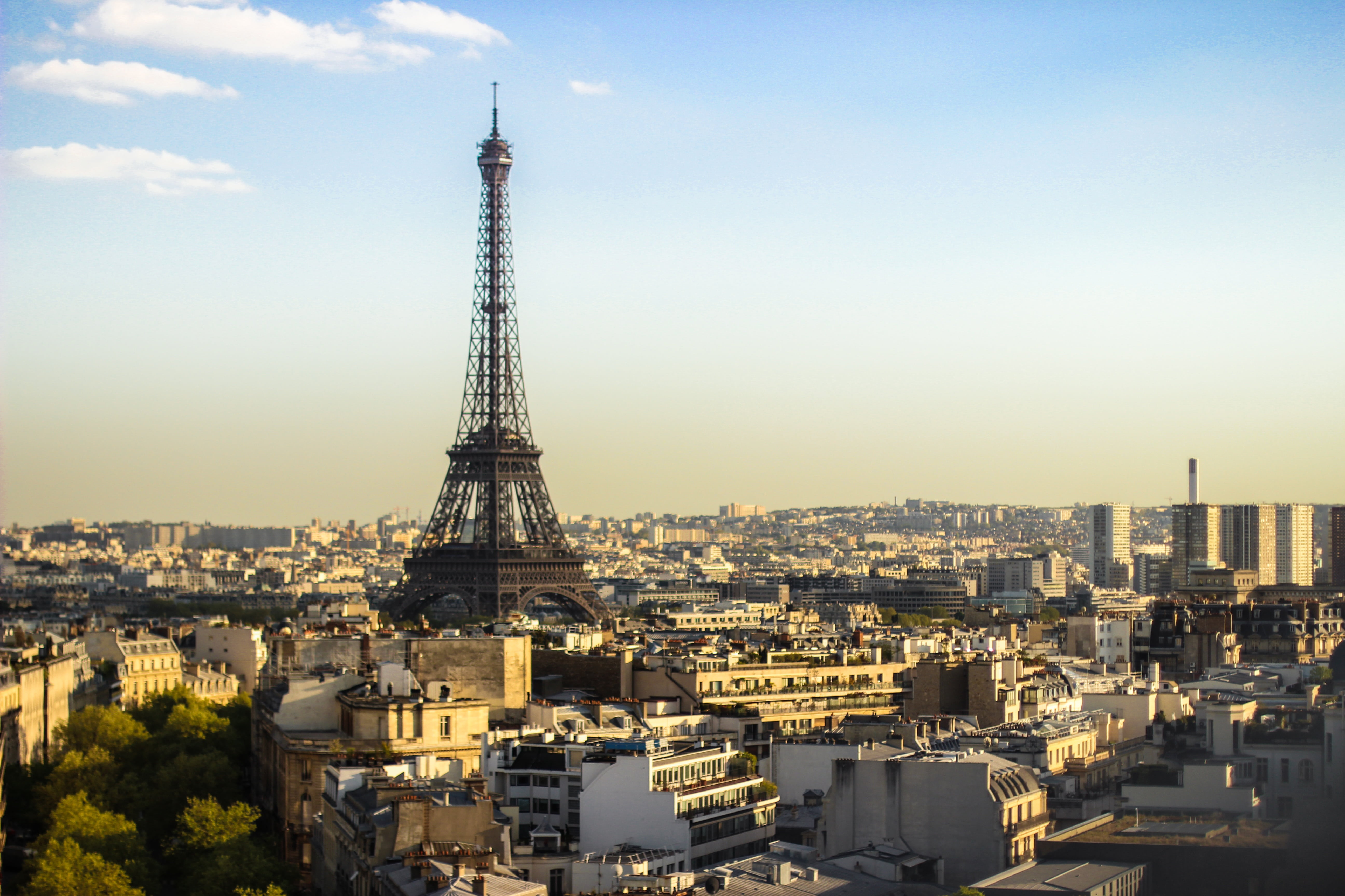 clouds, attraction, skyscraper, eiffel Tower, sky, financial district, cityscape, eiffel, urban Skyline, built structure, landscape, paris, travel Destinations, HD Wallpaper