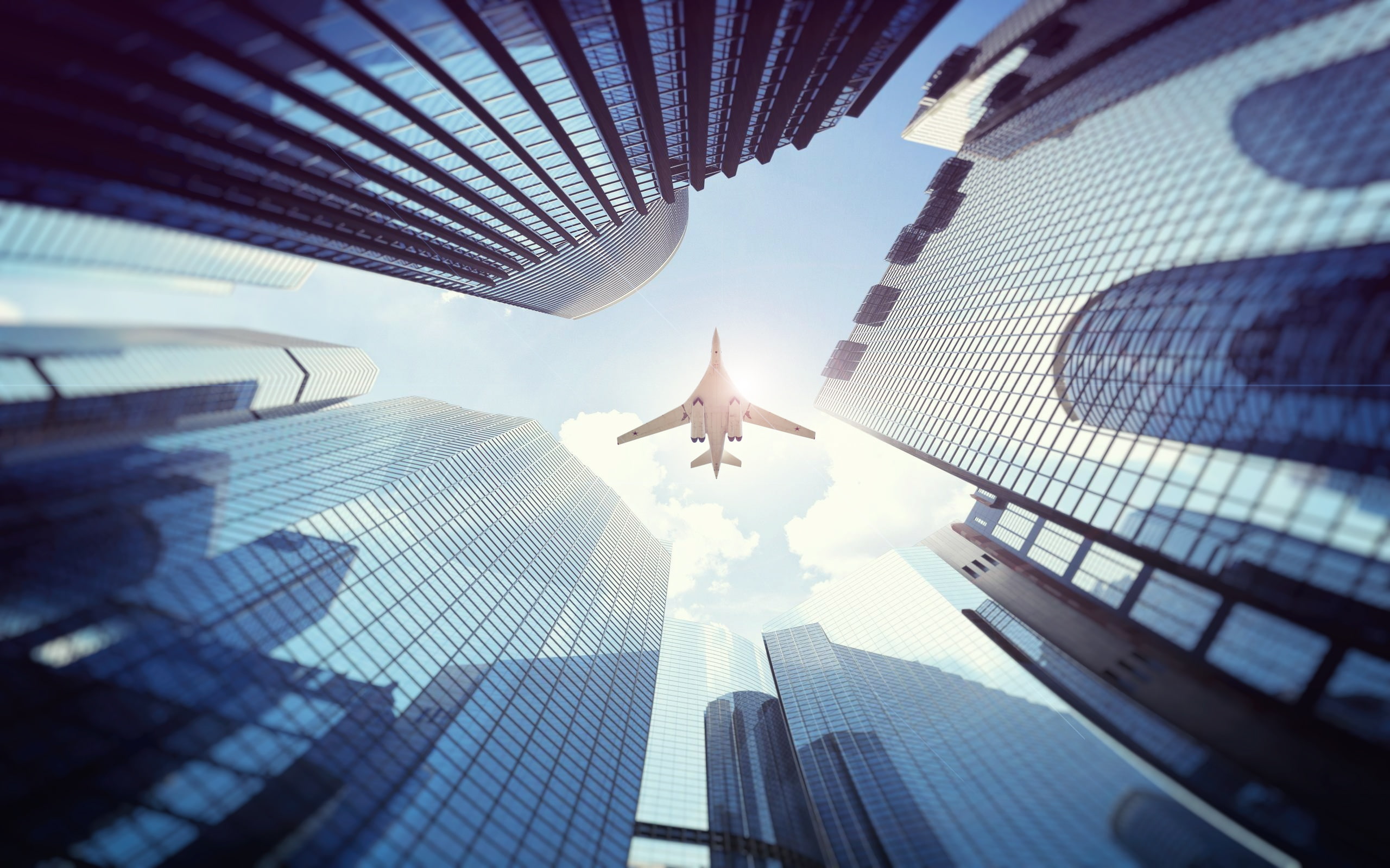Tupolev Tu-160, city, aircraft, 2K, vehicle, building, worms eye view, HD Wallpaper
