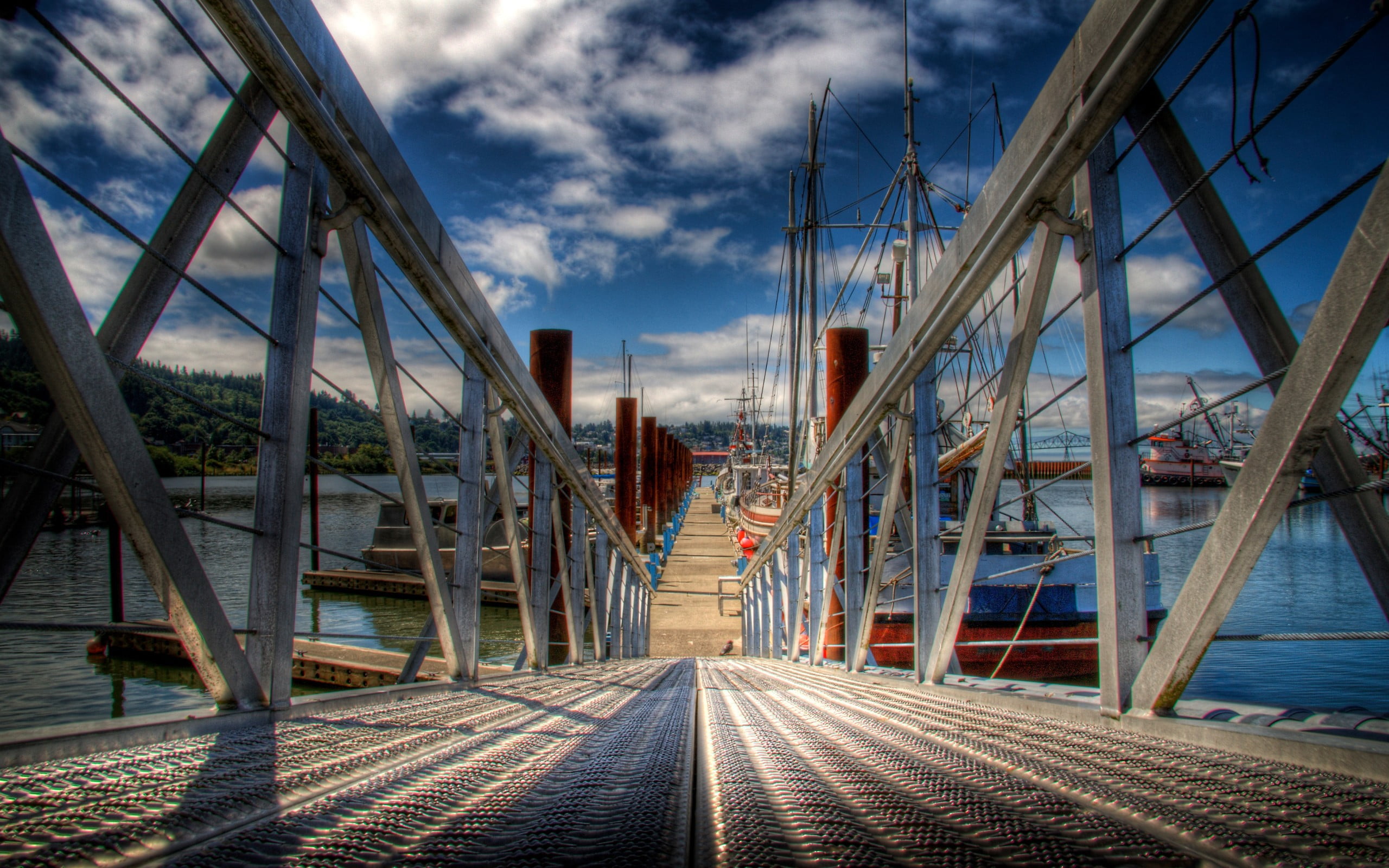 diminishing perspective, 2K, bridge, wooden, sky, day, outdoors, sea, worms eye view, nature, travel destinations, no people, bridge - man made structure, HD Wallpaper