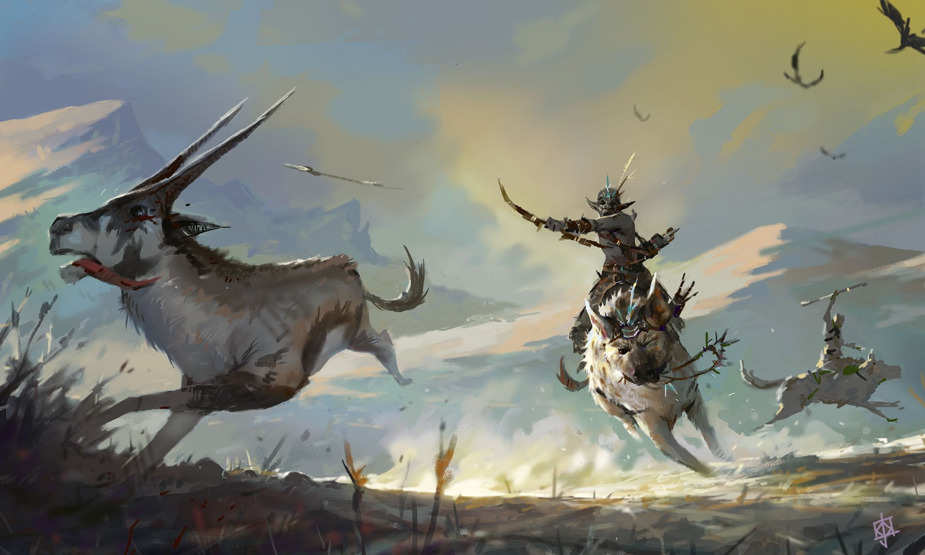 720P, hunter, fantasy, fantasy art, animals, hunting, art, HD Wallpaper